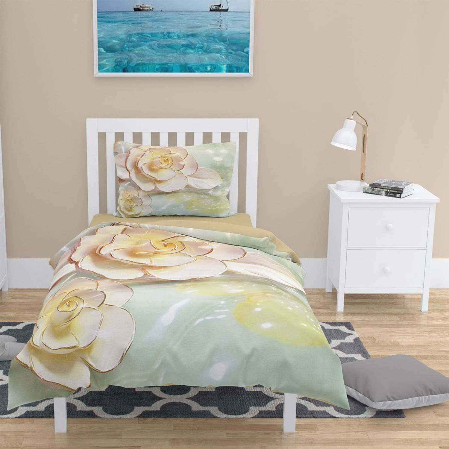 MonoHome Silvery 3D طقم غطاء لحاف مفرد من الساتان القطني