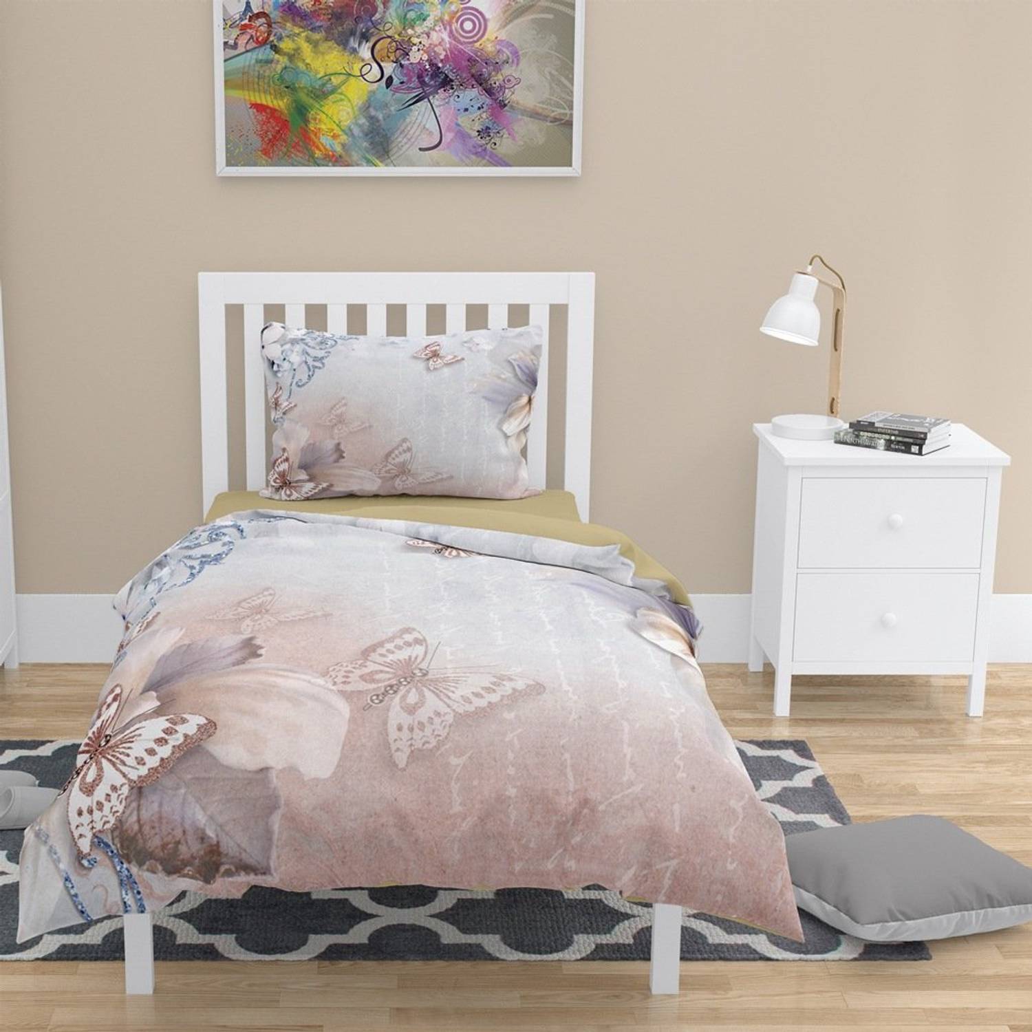 MonoHome Mariposa 3D Cotton Satin Single Duvet Cover Set