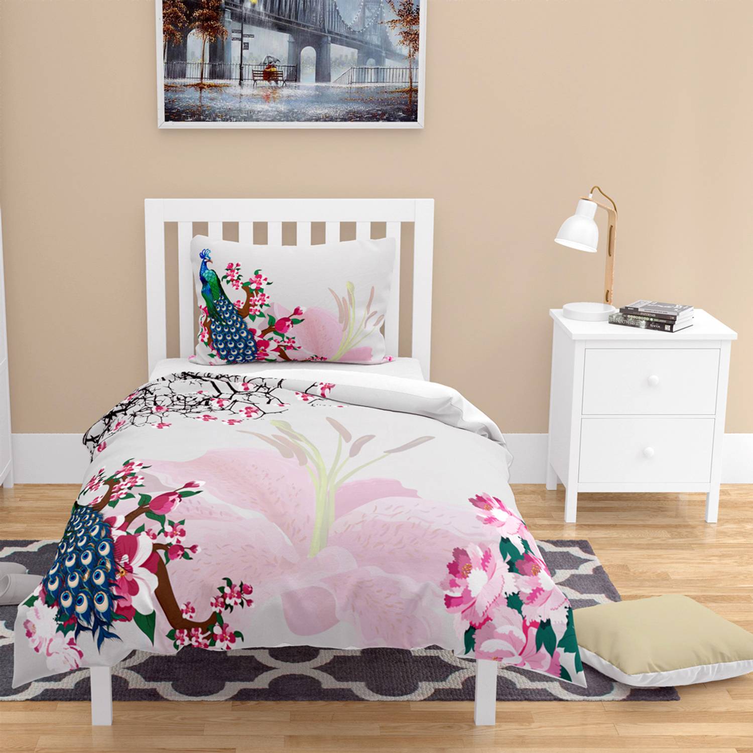 MonoHome Peacock 3D Pamuk Saten Tek Kişilik Nevresim Takımı