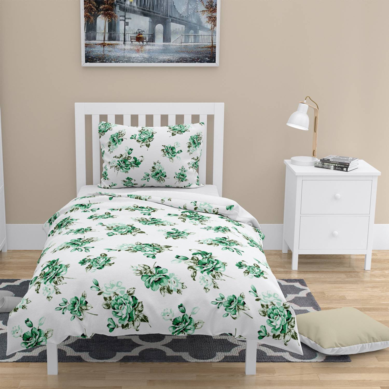 MonoHome BiGarden 3D طقم غطاء لحاف مفرد من الساتان القطني