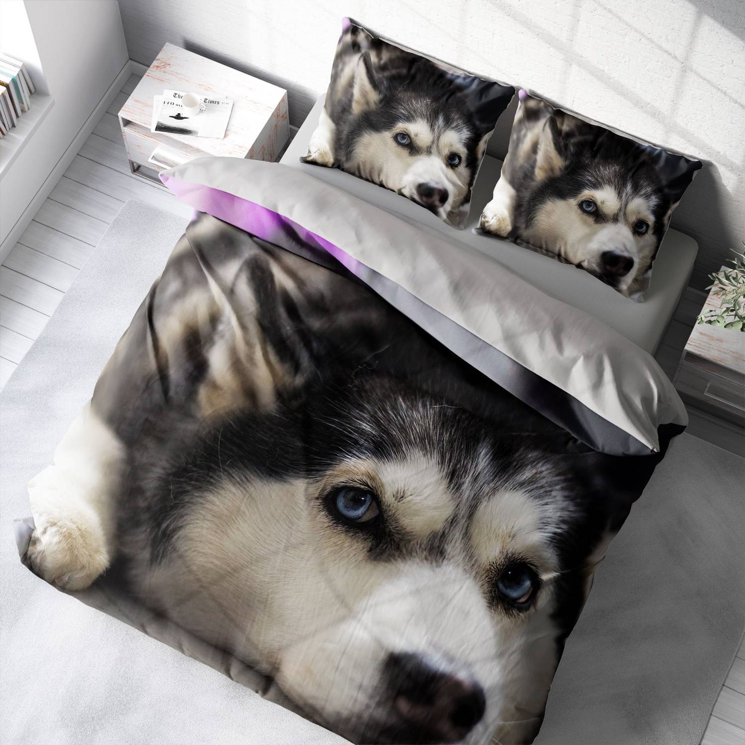 MonoHome Husky 3D Cotton Satin Double Duvet Cover Set