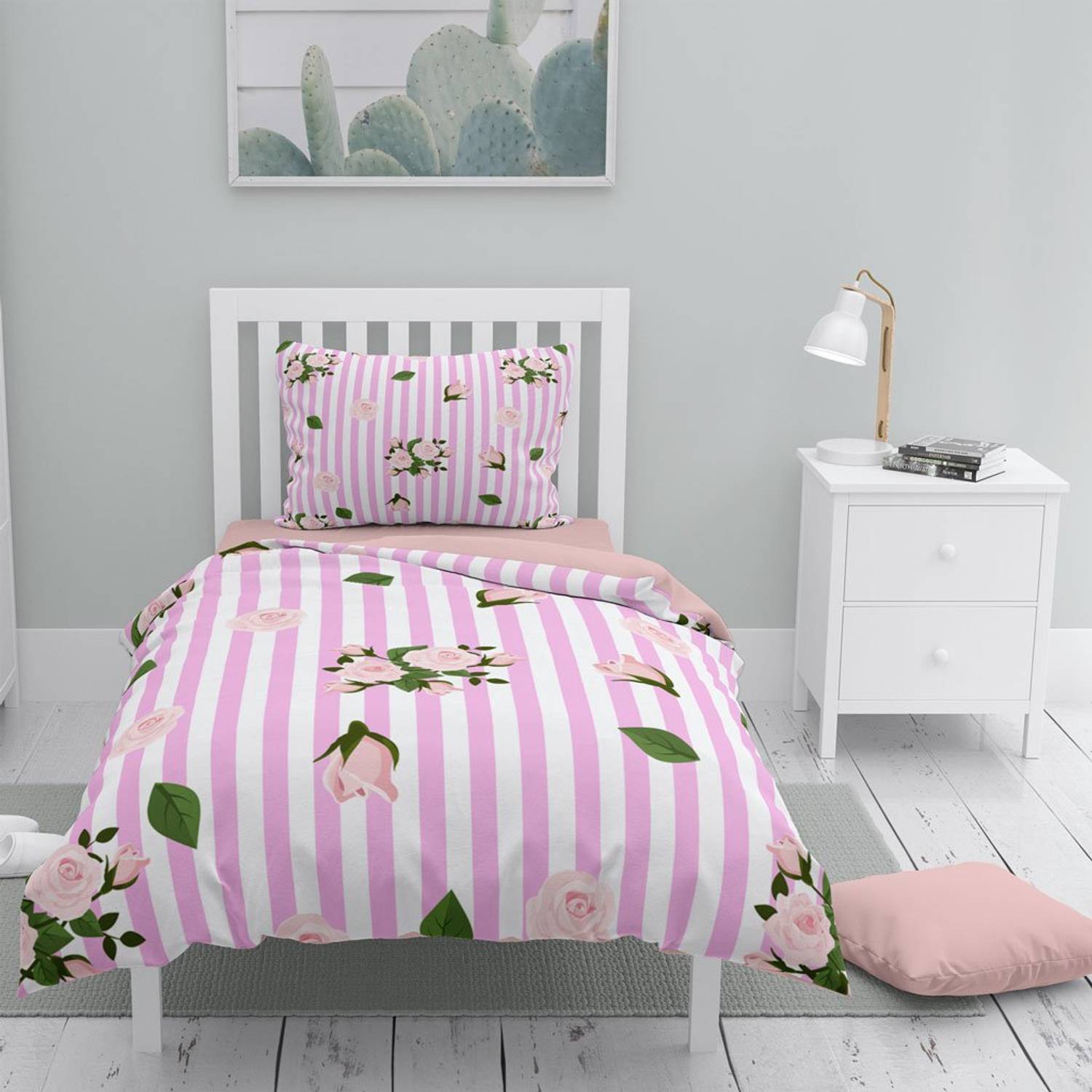 MonoHome PinkLine طقم غطاء لحاف مفرد من الساتان القطني ثلاثي الأبعاد