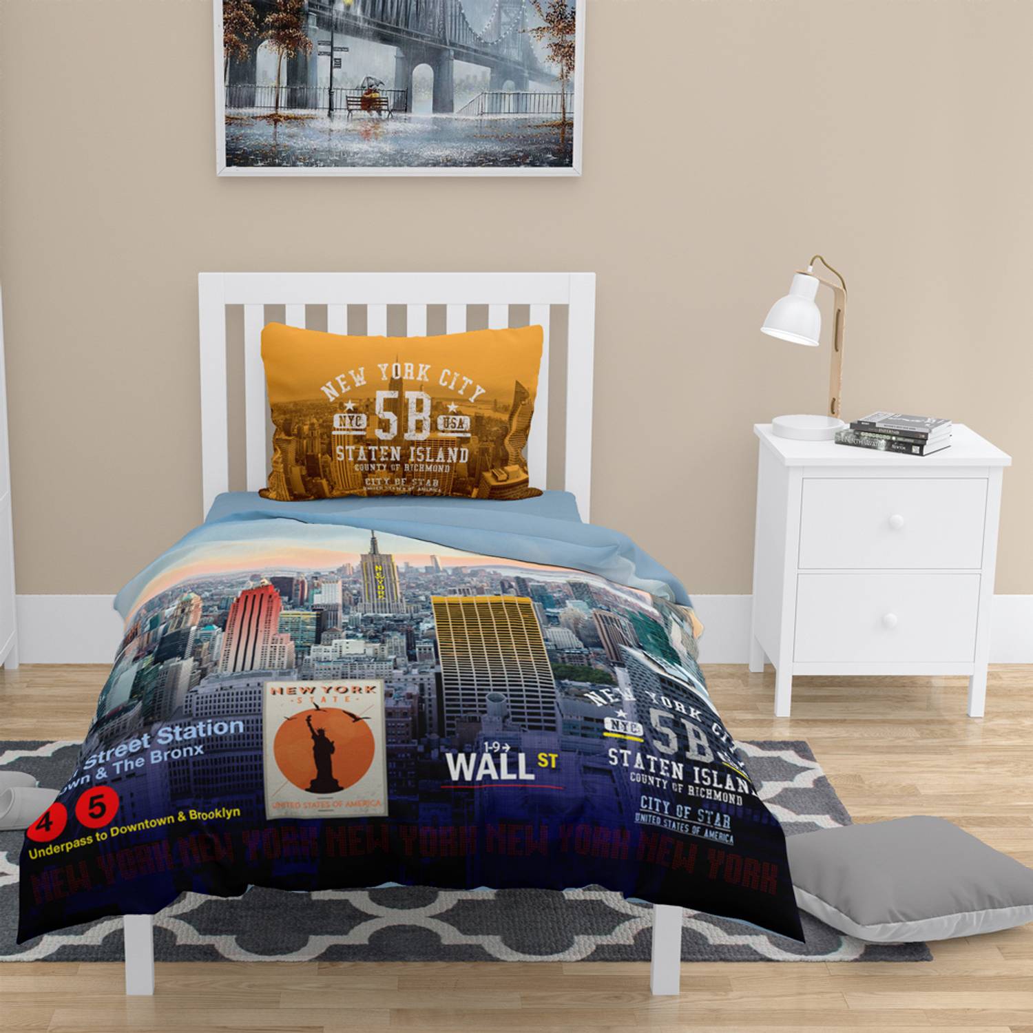 MonoHome New York 3D Cotton Satin Single Duvet Cover Set