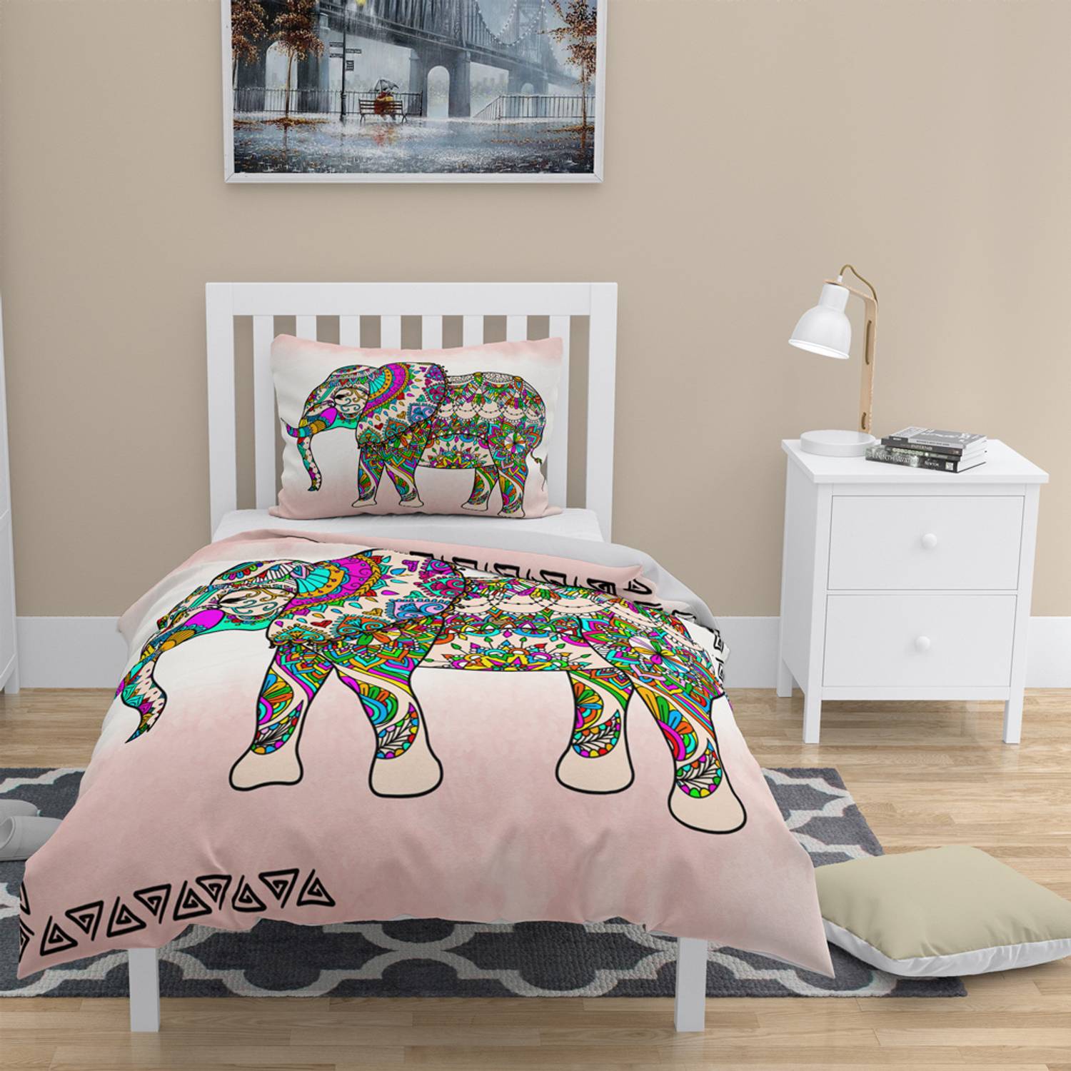 طقم غطاء لحاف مفرد من الساتان القطني ثلاثي الأبعاد من MonoHome Elephant