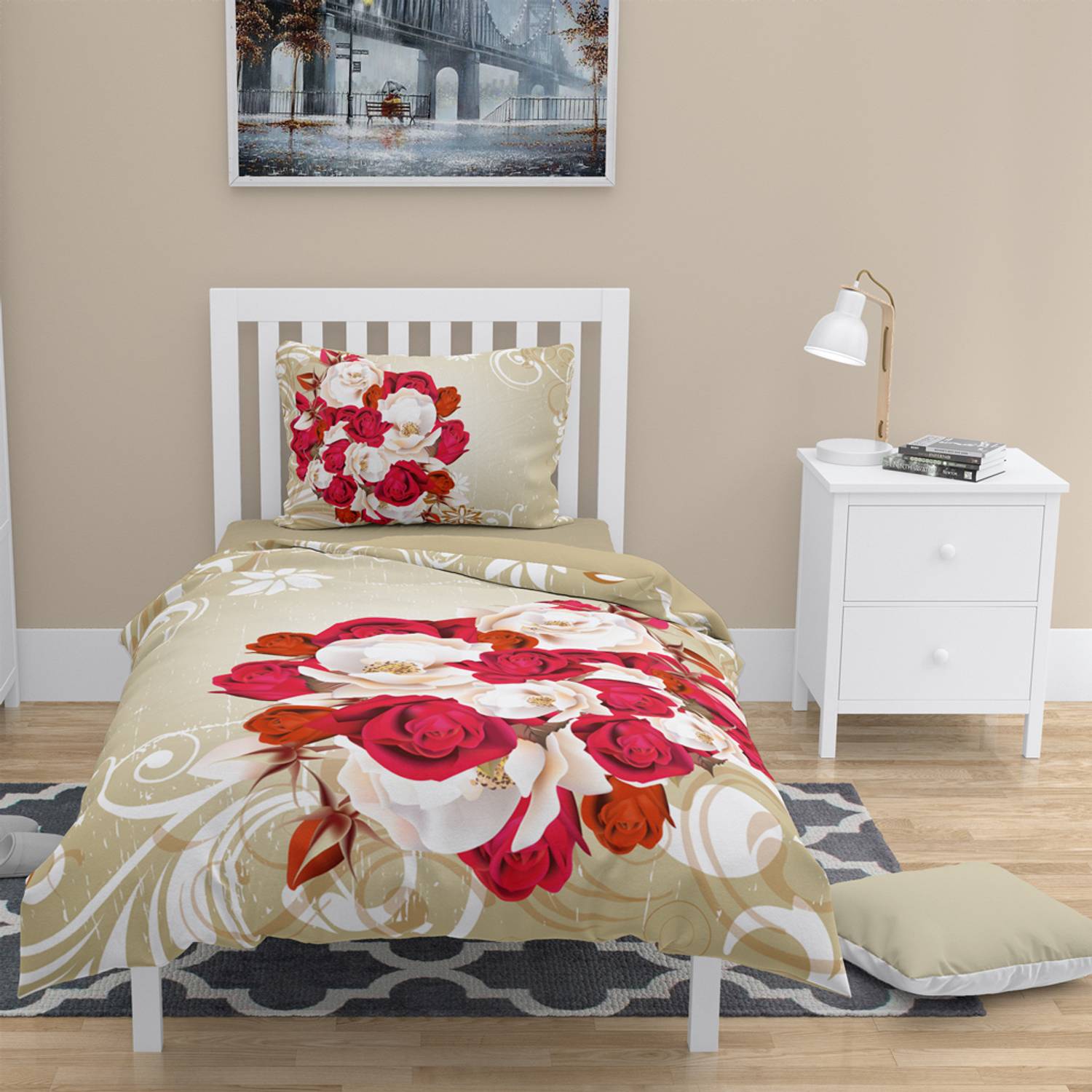 MonoHome Rose1007 3D Cotton Satin Single Duvet Cover Set