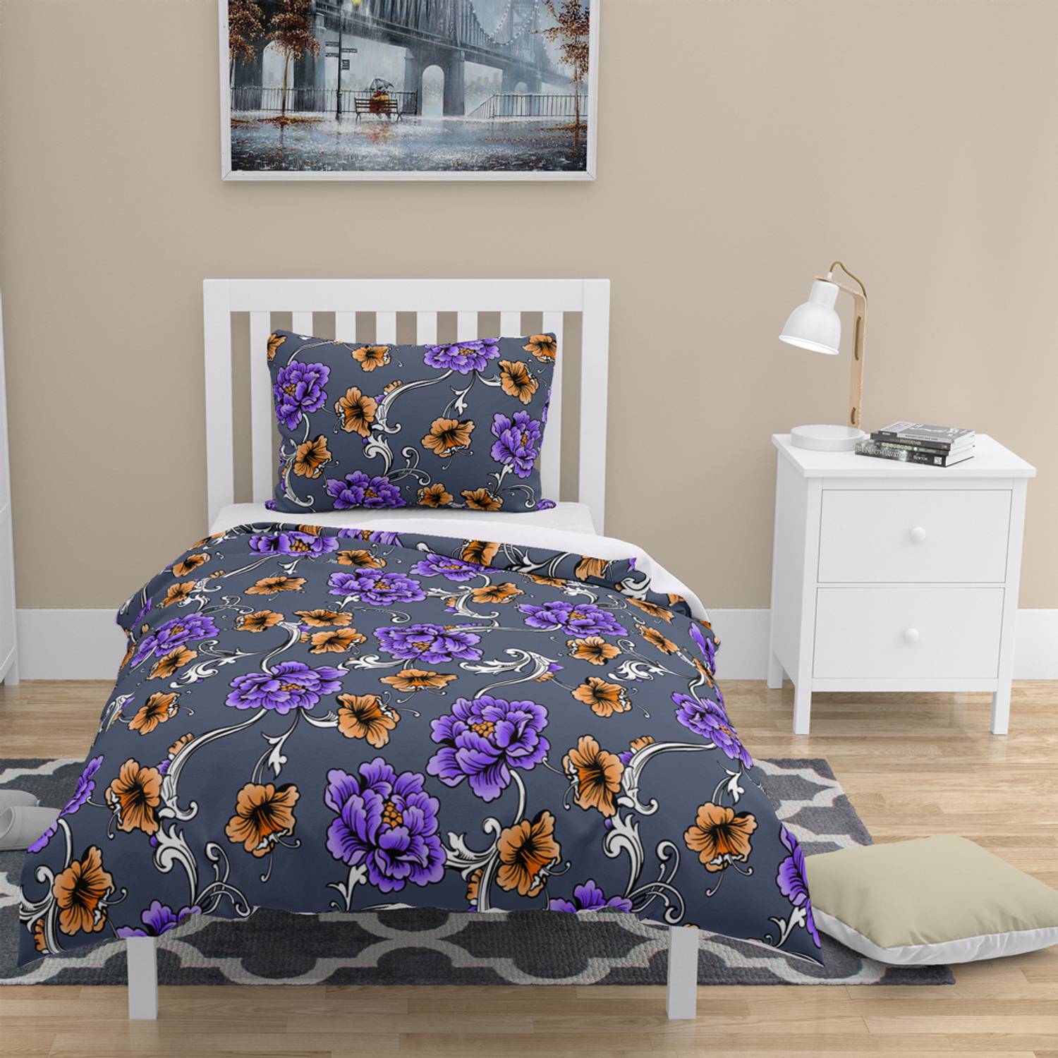 MonoHome Floral 3D Cotton Satin Single Duvet Cover Set