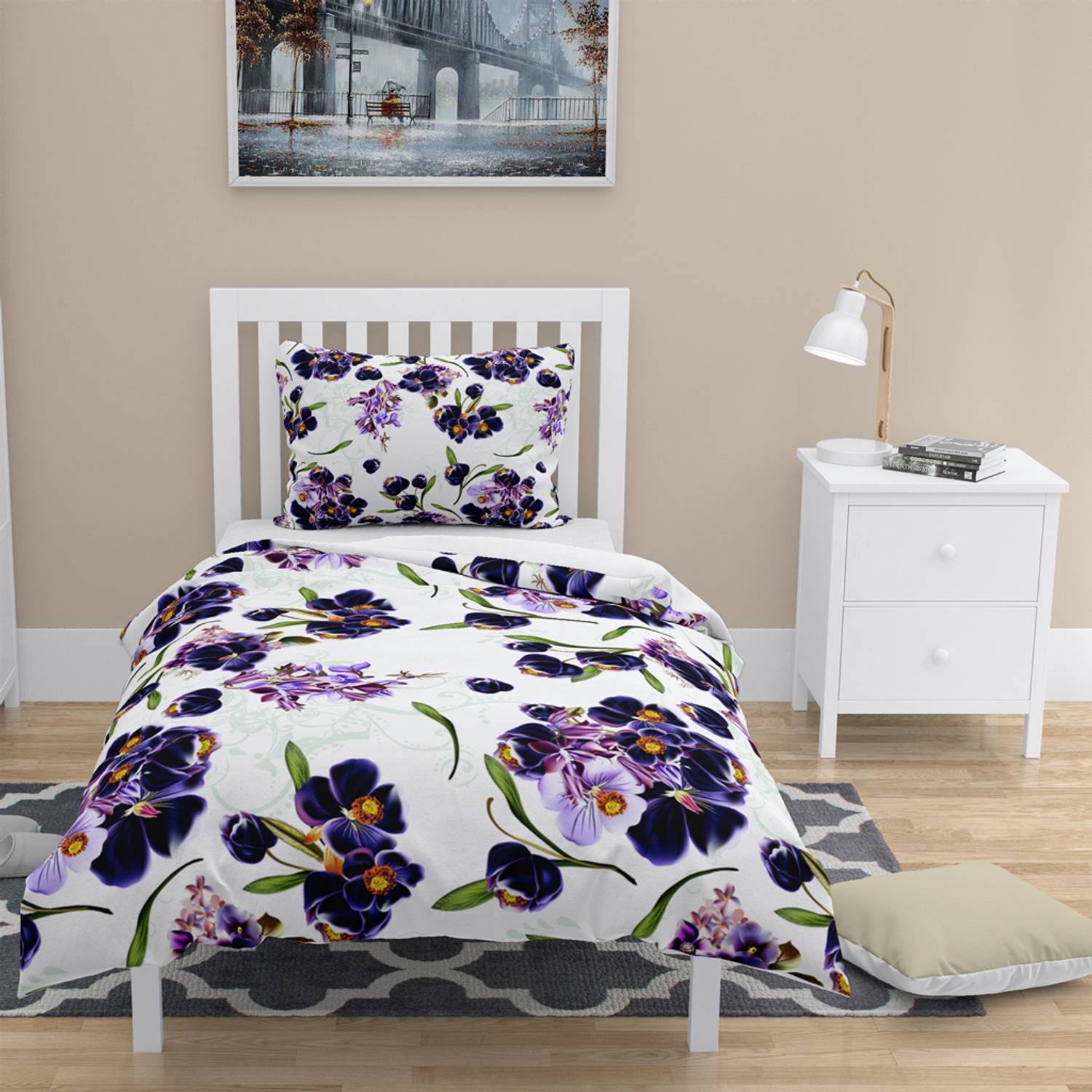 MonoHome Purple 3D Cotton Satin Single Duvet Cover Set