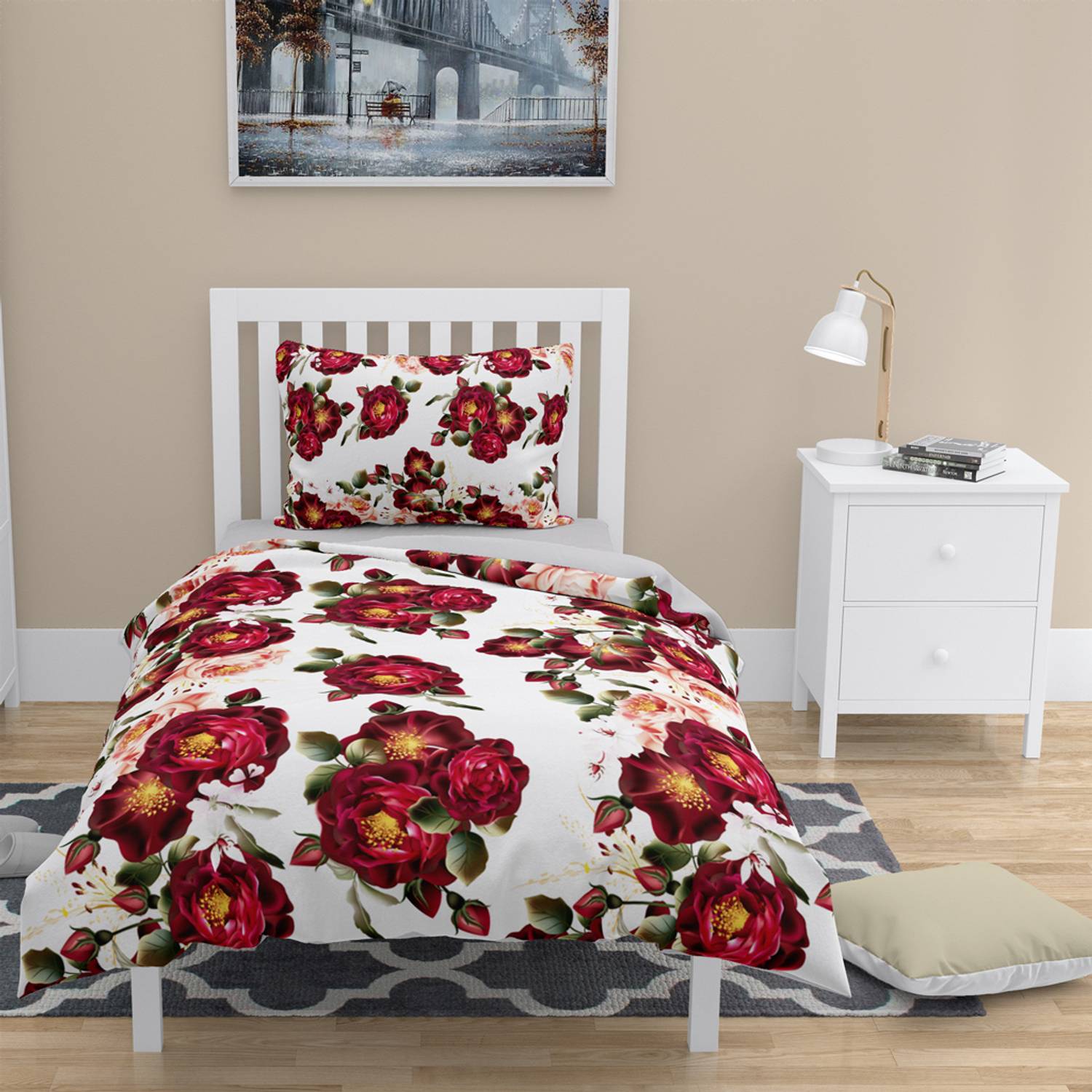 MonoHome Red Rose 3D Pamuk Saten Tek Kişilik Nevresim Takımı