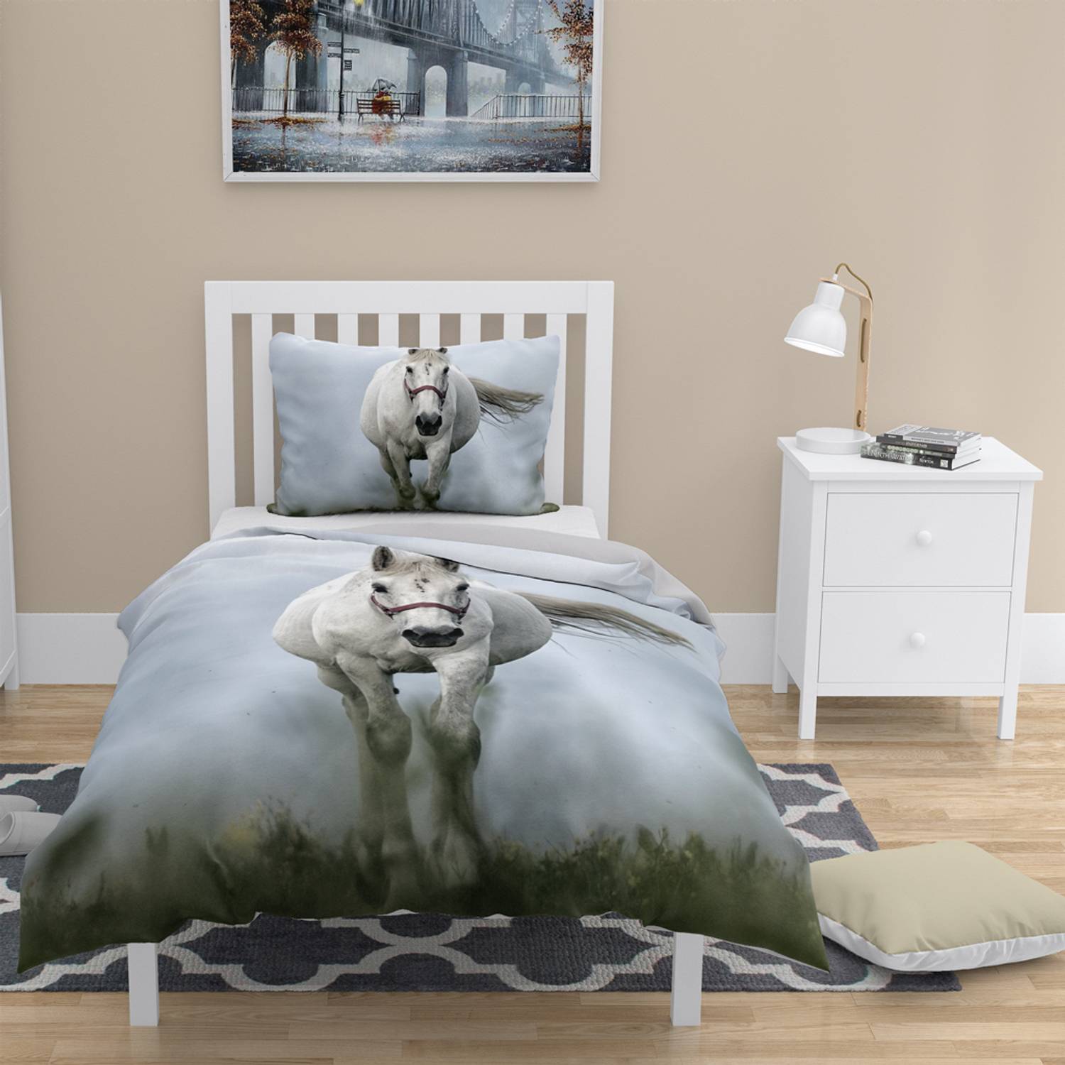 MonoHome Horse 3D Pamuk Saten Tek Kişilik Nevresim Takımı