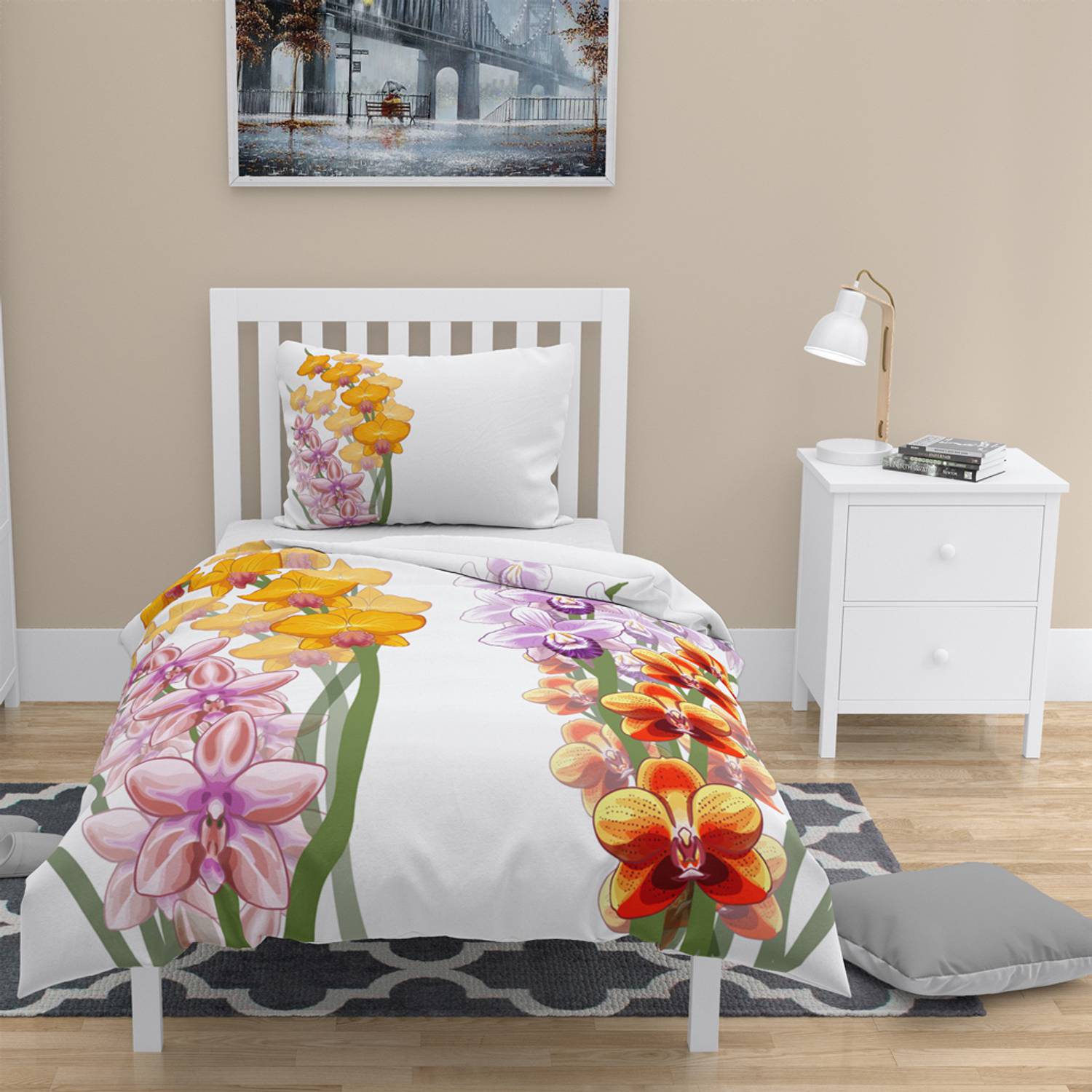 MonoHome Orchid 3D Cotton Satin Single Duvet Cover Set