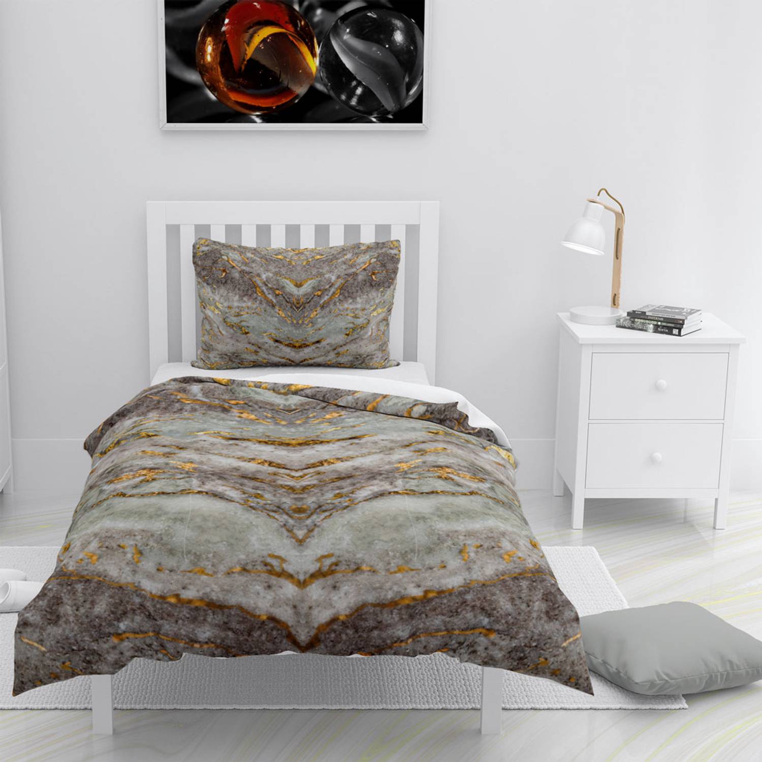 طقم غطاء لحاف فردي من الساتان القطني ثلاثي الأبعاد من MonoHome رخام