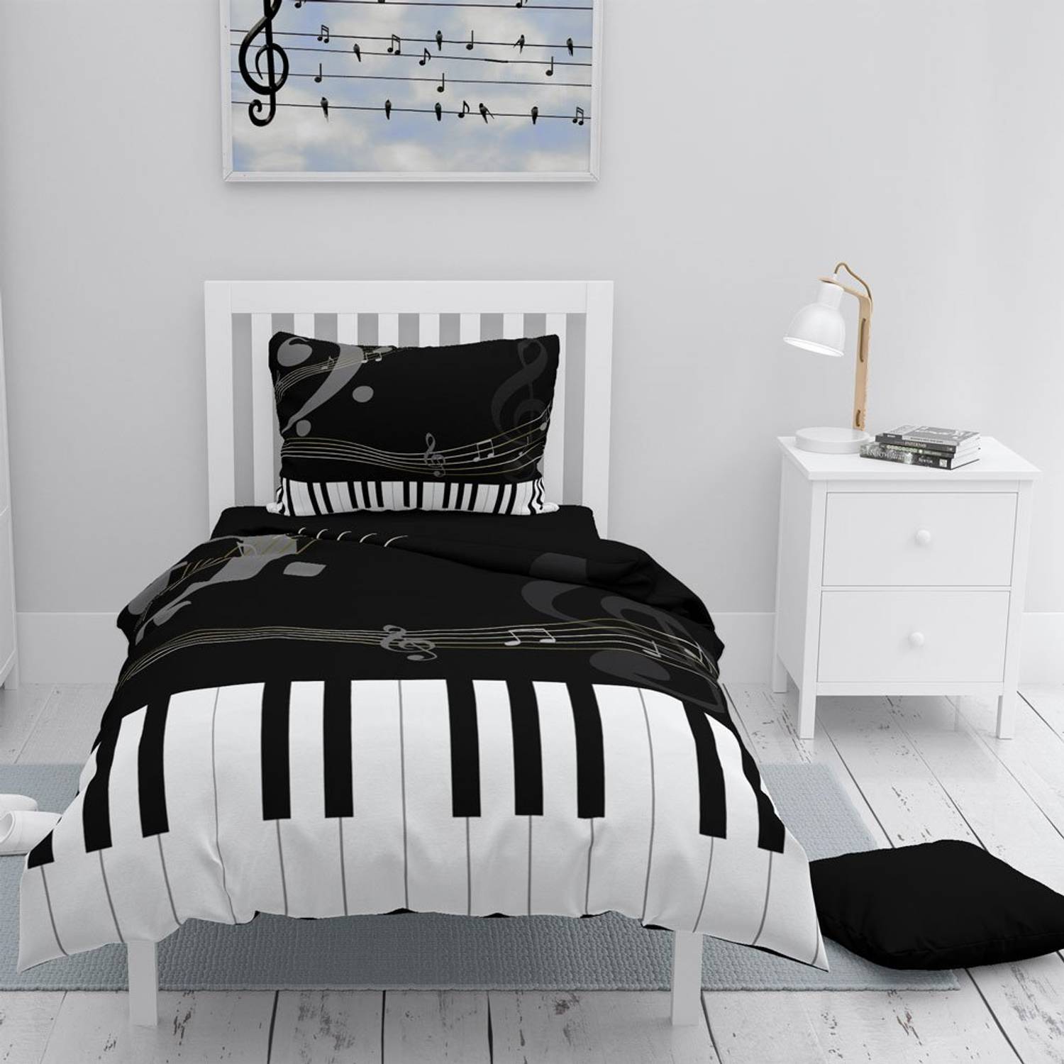 طقم غطاء لحاف مفرد من الساتان القطني ثلاثي الأبعاد من MonoHome Piano