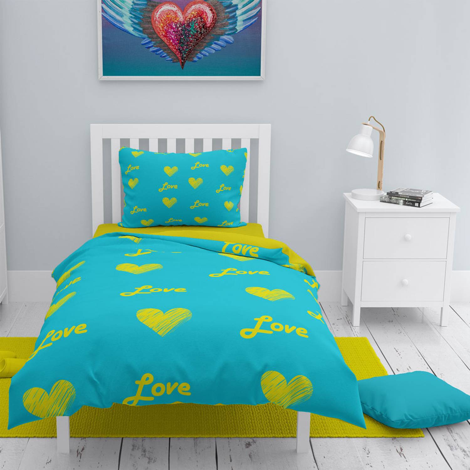 MonoHome Turquoise 3D Cotton Satin Single Duvet Cover Set