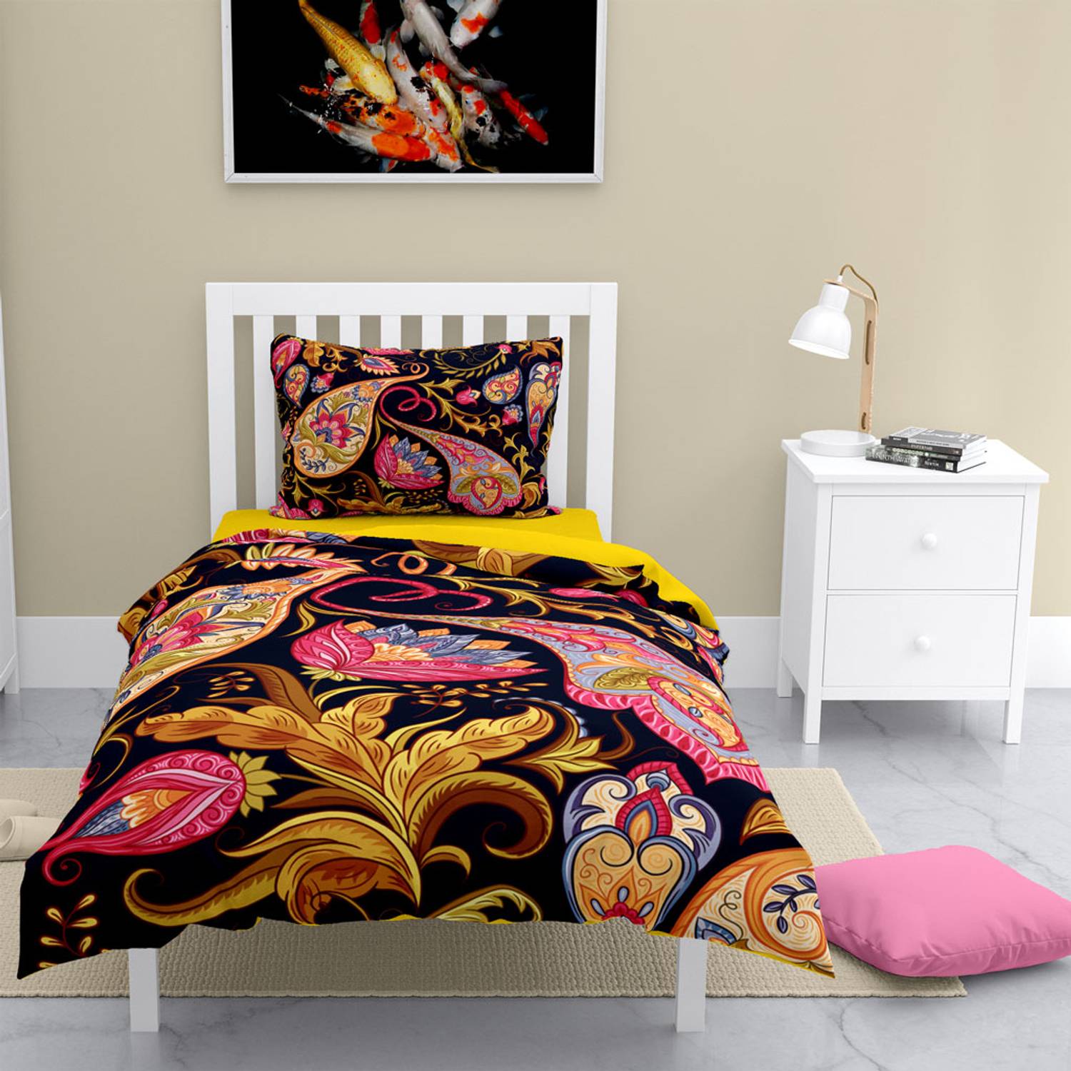 طقم غطاء لحاف مفرد من الساتان القطني الهندي ثلاثي الأبعاد من MonoHome