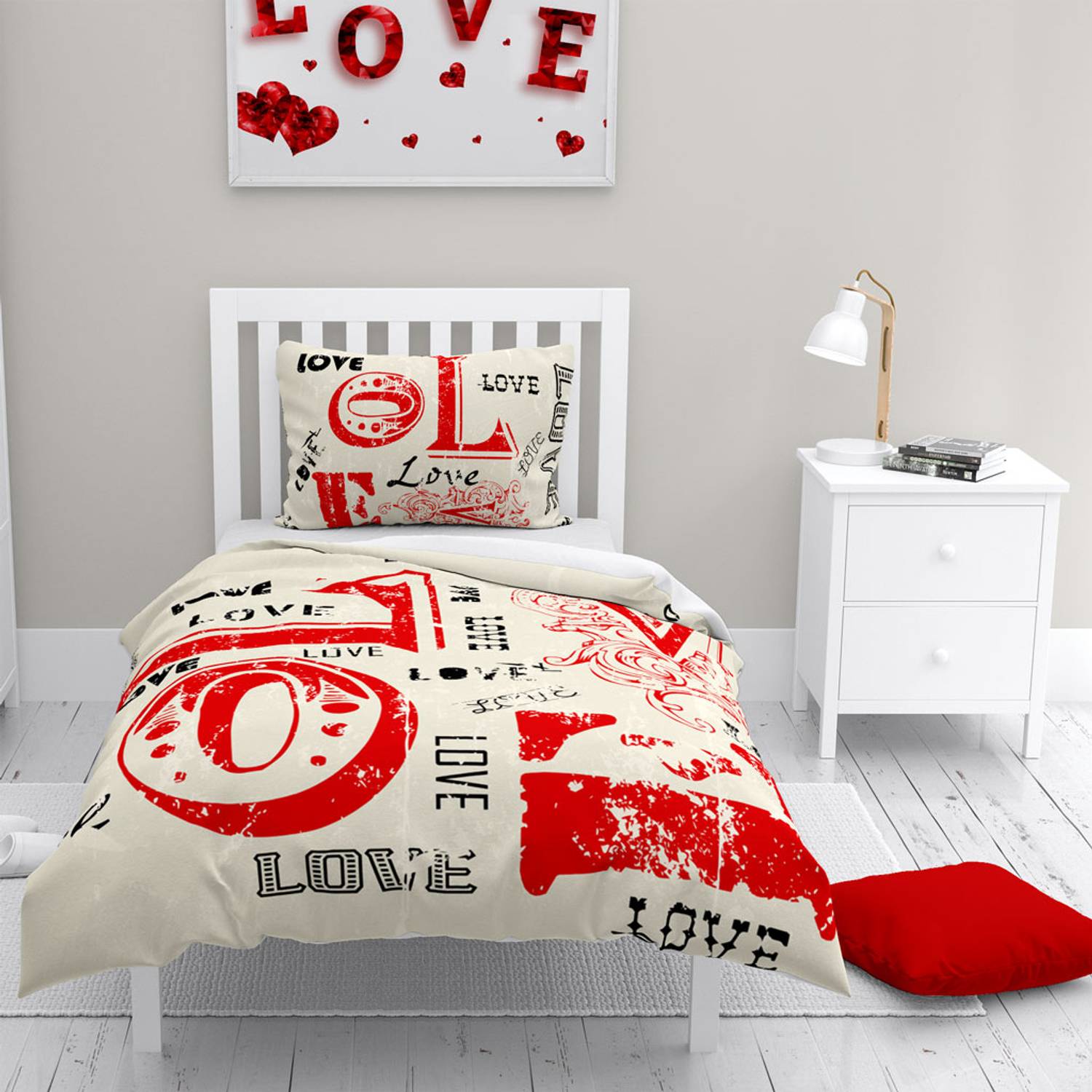 MonoHome Love طقم غطاء لحاف مفرد من الساتان القطني ثلاثي الأبعاد