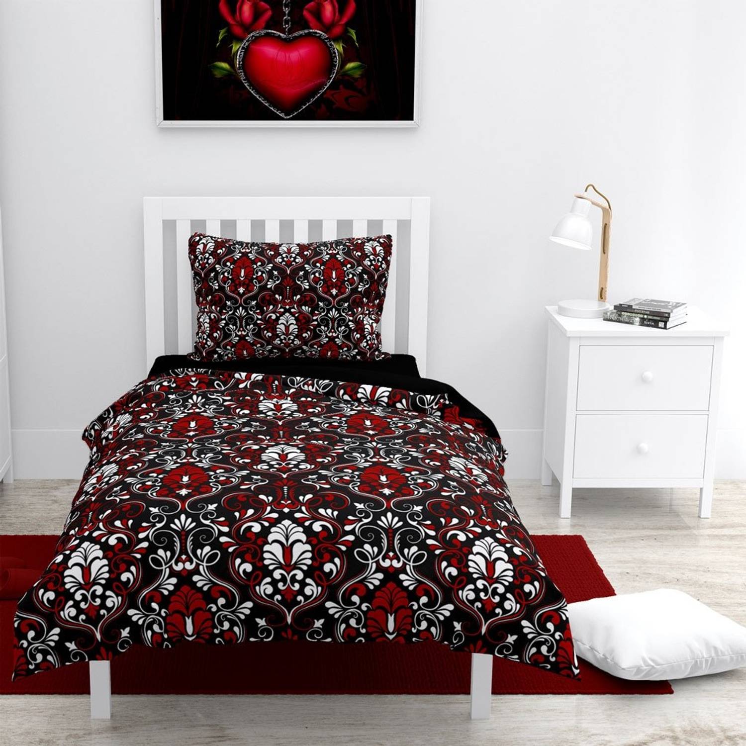 Набір постільної білизни MonoHome Damask 3D з бавовняного сатину на односпальне ліжко, 160х220 см, яскраві кольори, спеціальний органічний друк