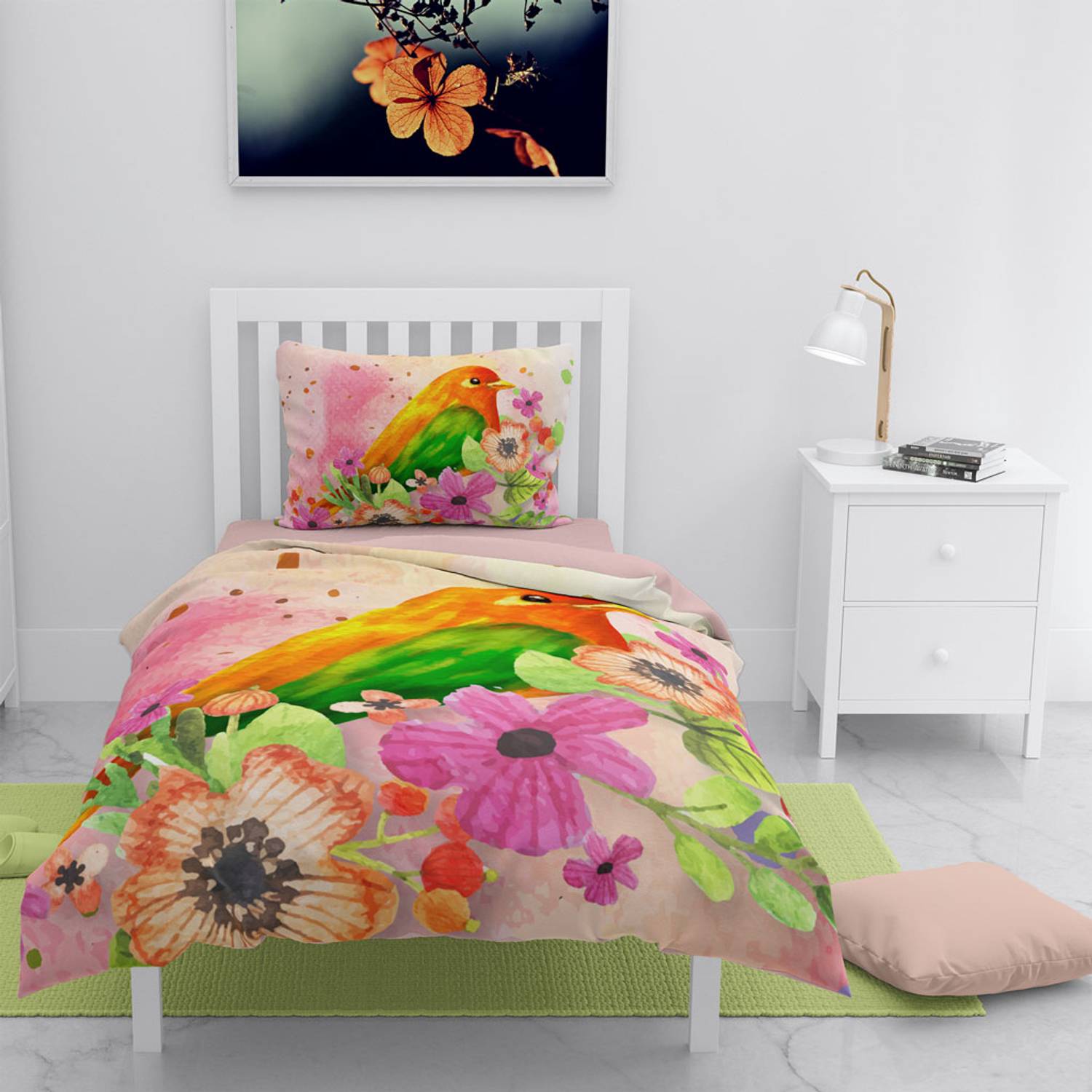 Комплект постільної білизни MonoHome BirdNest 3D: сатин, 160x220 см, яскравий цифровий друк, 100% бавовна, накриття для подушки 50x70 см