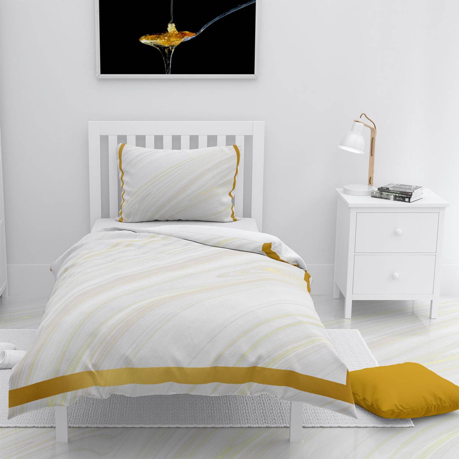 Білий 3D сатиновий комплект постільної білизни MonoHome на односпальне ліжко 160x220 см з оксфордськими наволочками