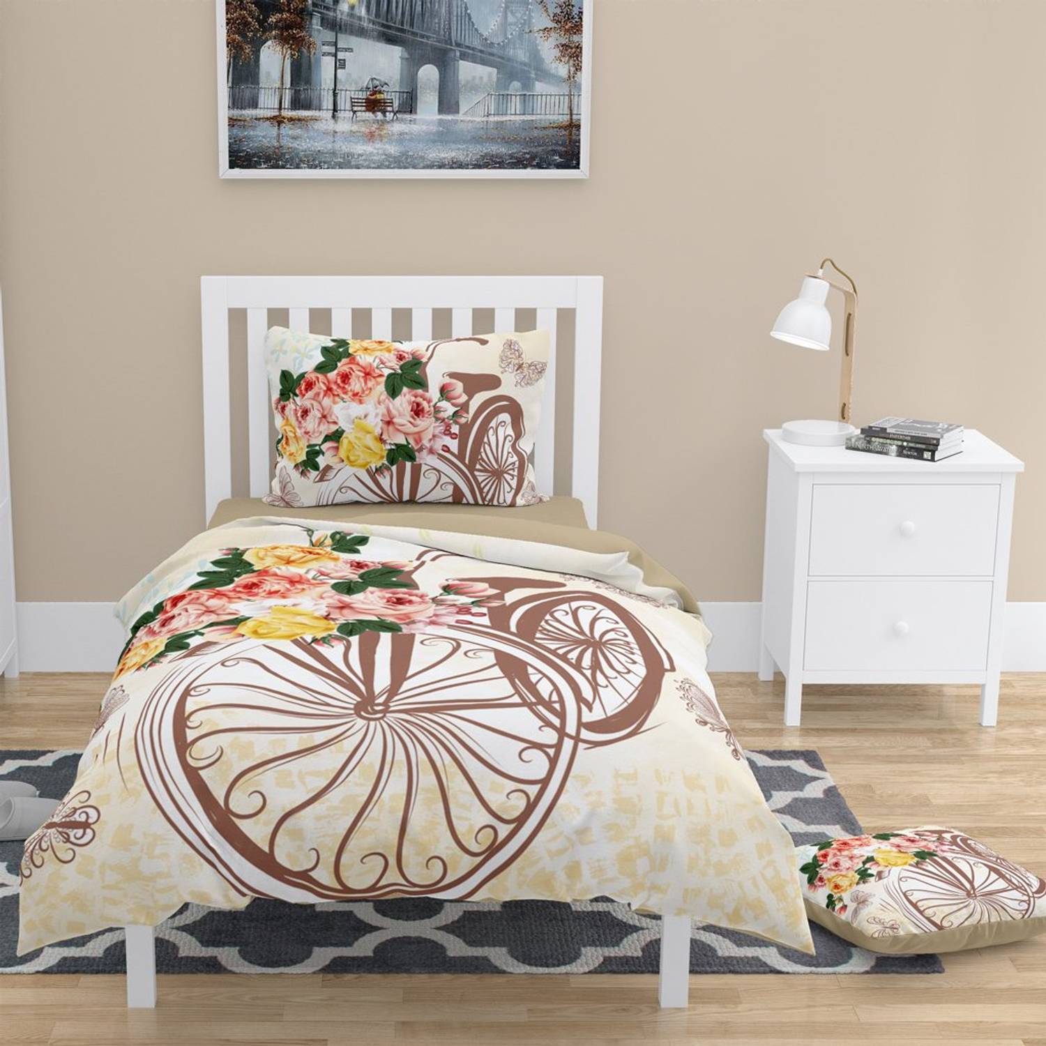 MonoHome Bicycle 3D Pamuk Saten Tek Kişilik Nevresim Takımı