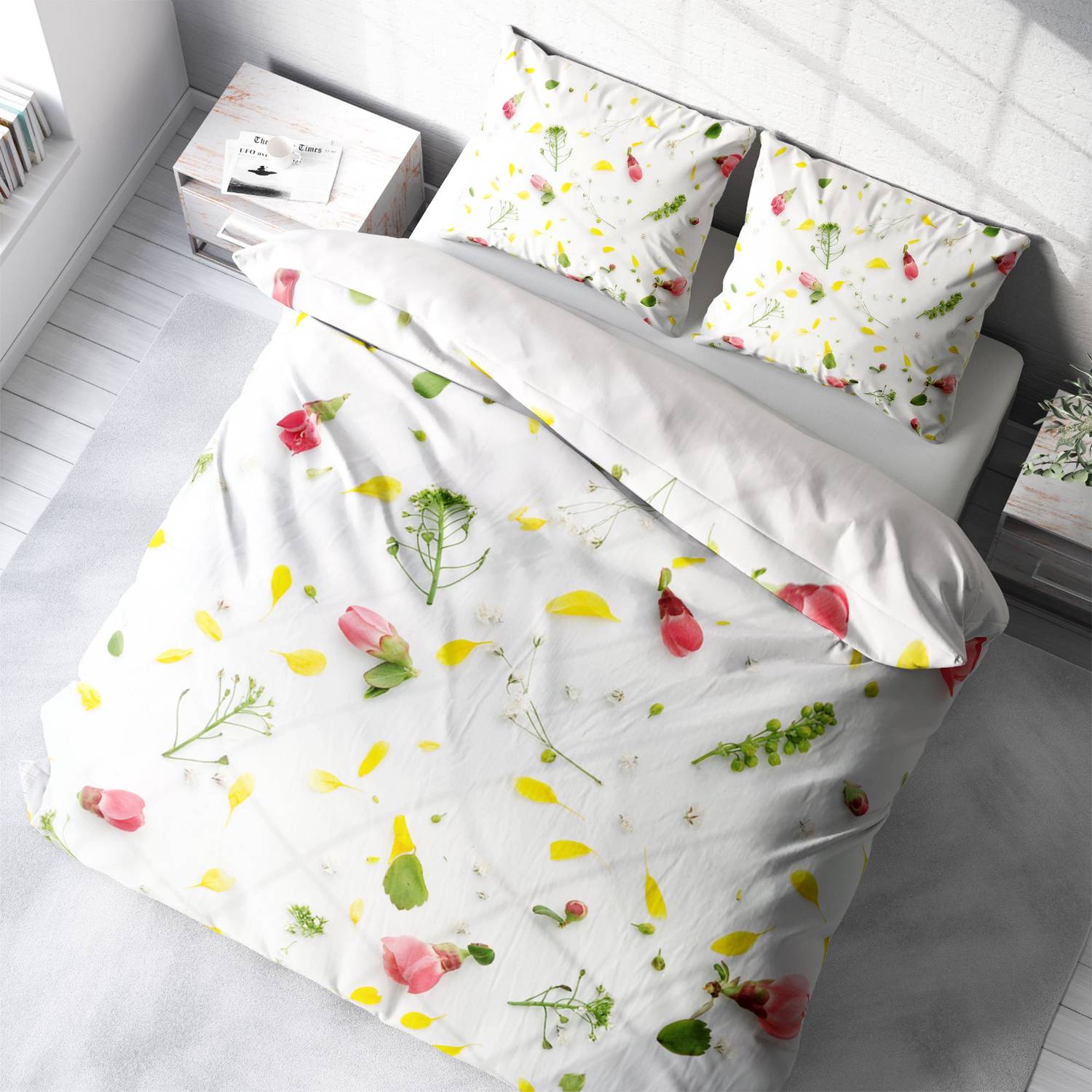 Комплект постільної білизни MonoHome Garden 3D з бавовняного сатину для двоспального ліжка 200x220 см з яскравими цифровими малюнками