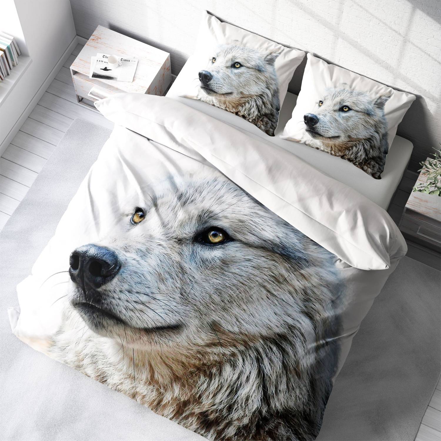 Набір постільної білизни MonoHome Wolf 3D з бавовняного сатину двоспальний, 200х220 см, живі кольори, якісний матеріал, комфортний сон, без зморшок