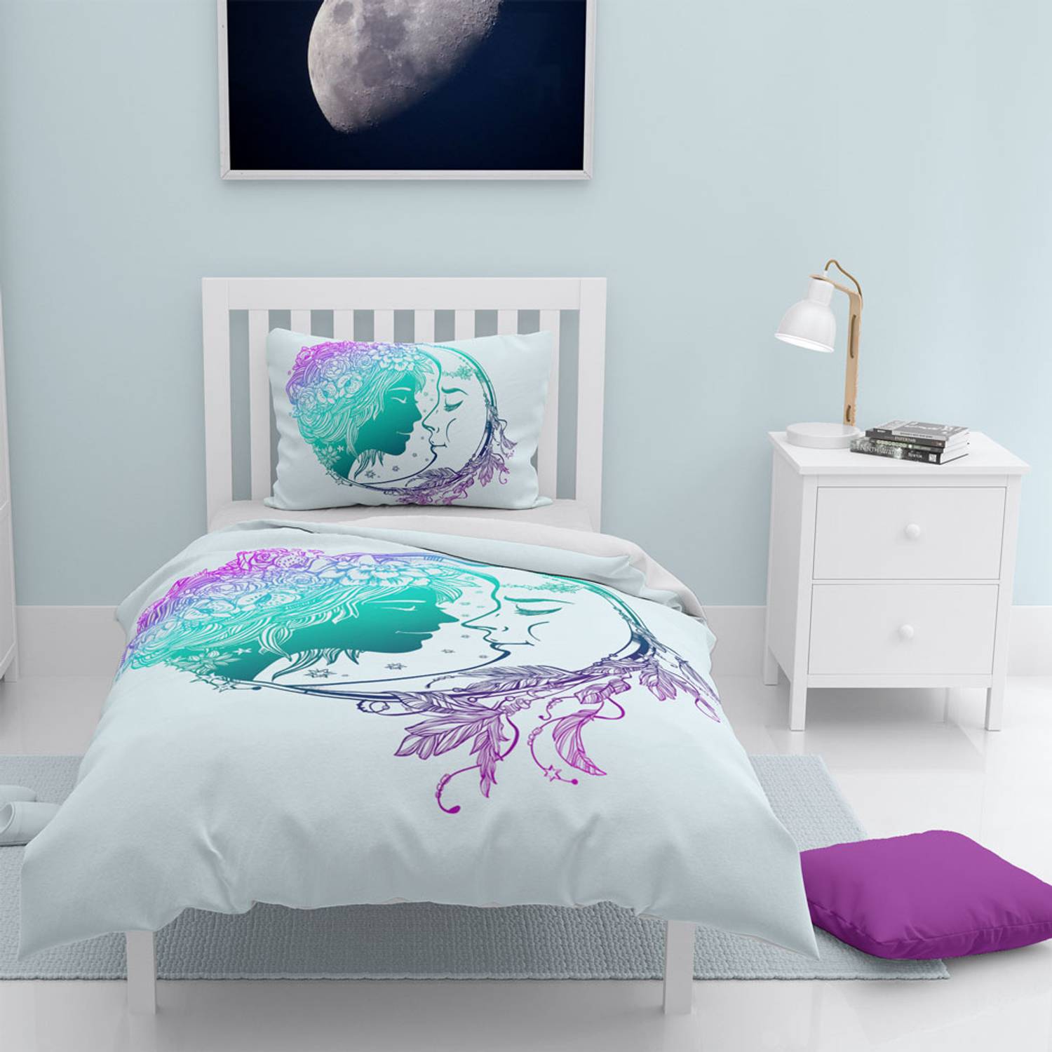 MonoHome Moon 3D Cotton Satin Single Duvet Cover Set