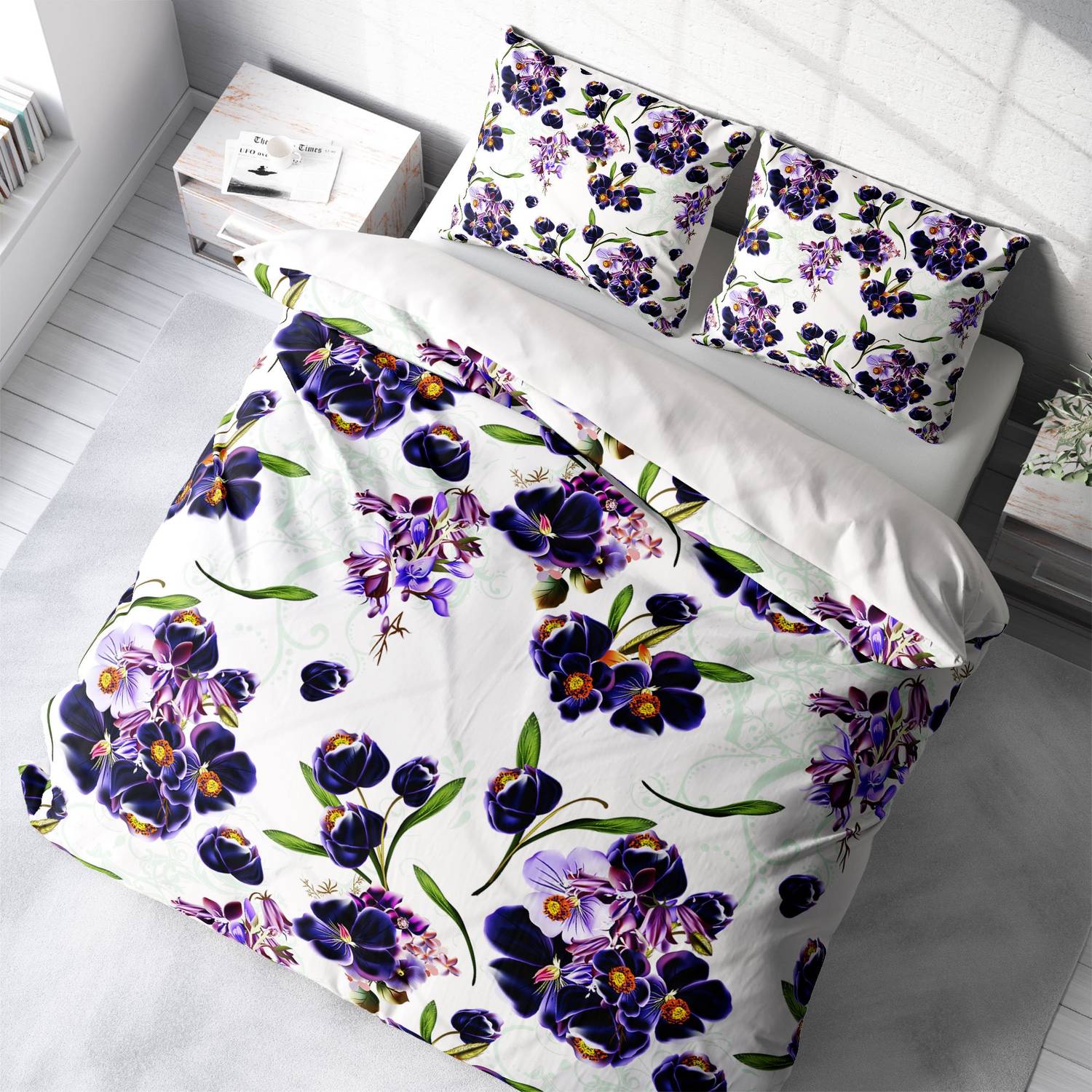 MonoHome Purple 3D Cotton Satin Double Duvet Cover Set