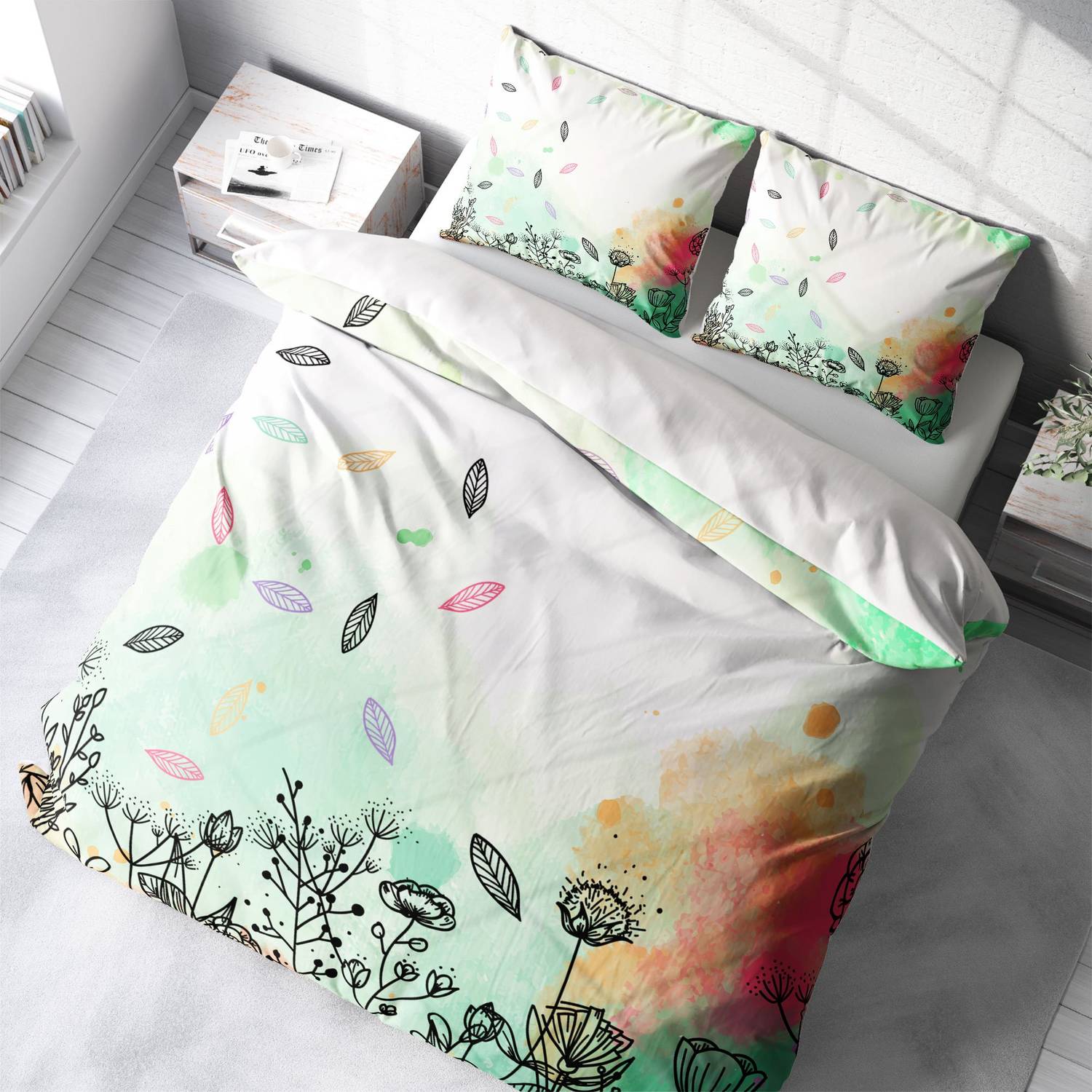 MonoHome Leaves 3D Cotton Satin Double Duvet Cover Set