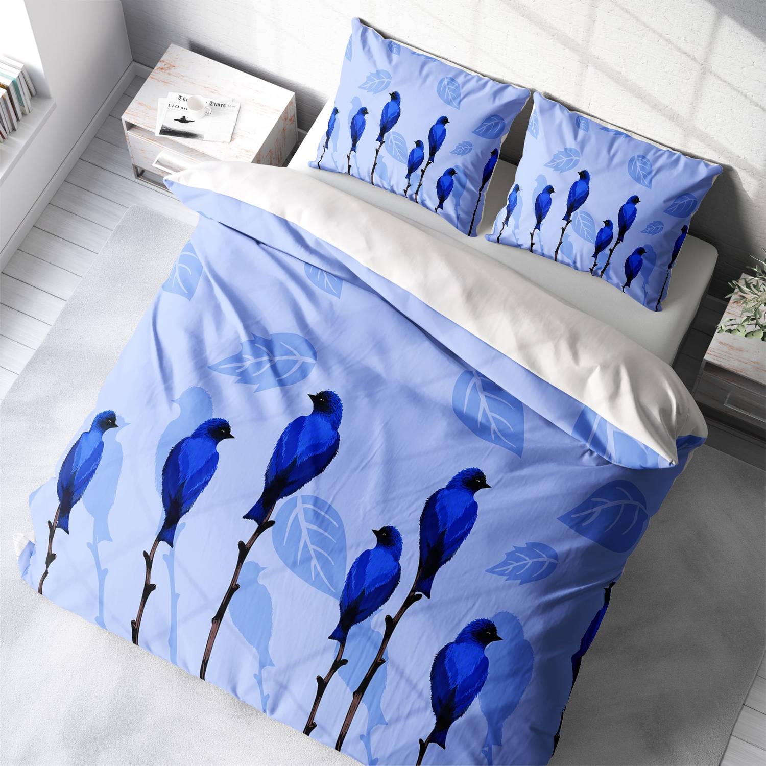 Комплект постільної білизни MonoHome BlueBird 3D з бавовняного сатену, двоспальний, 200x220 см, живі кольори, високоякісна тканина, гарантія 24 місяці