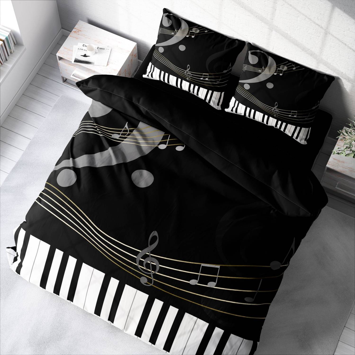 طقم غطاء لحاف مزدوج من الساتان القطني MonoHome Piano 3D