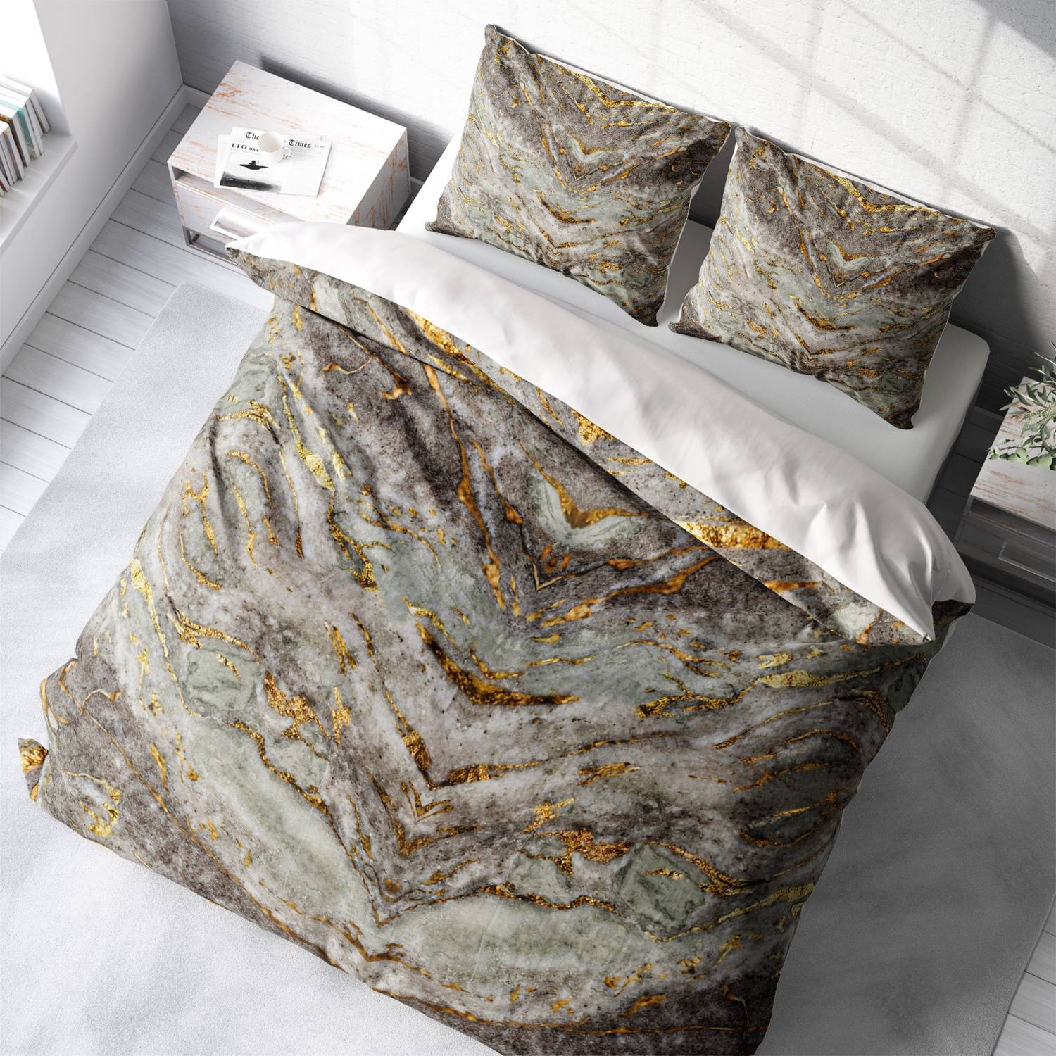 MonoHome Marble 3D Cotton Satin Double Duvet Cover Set