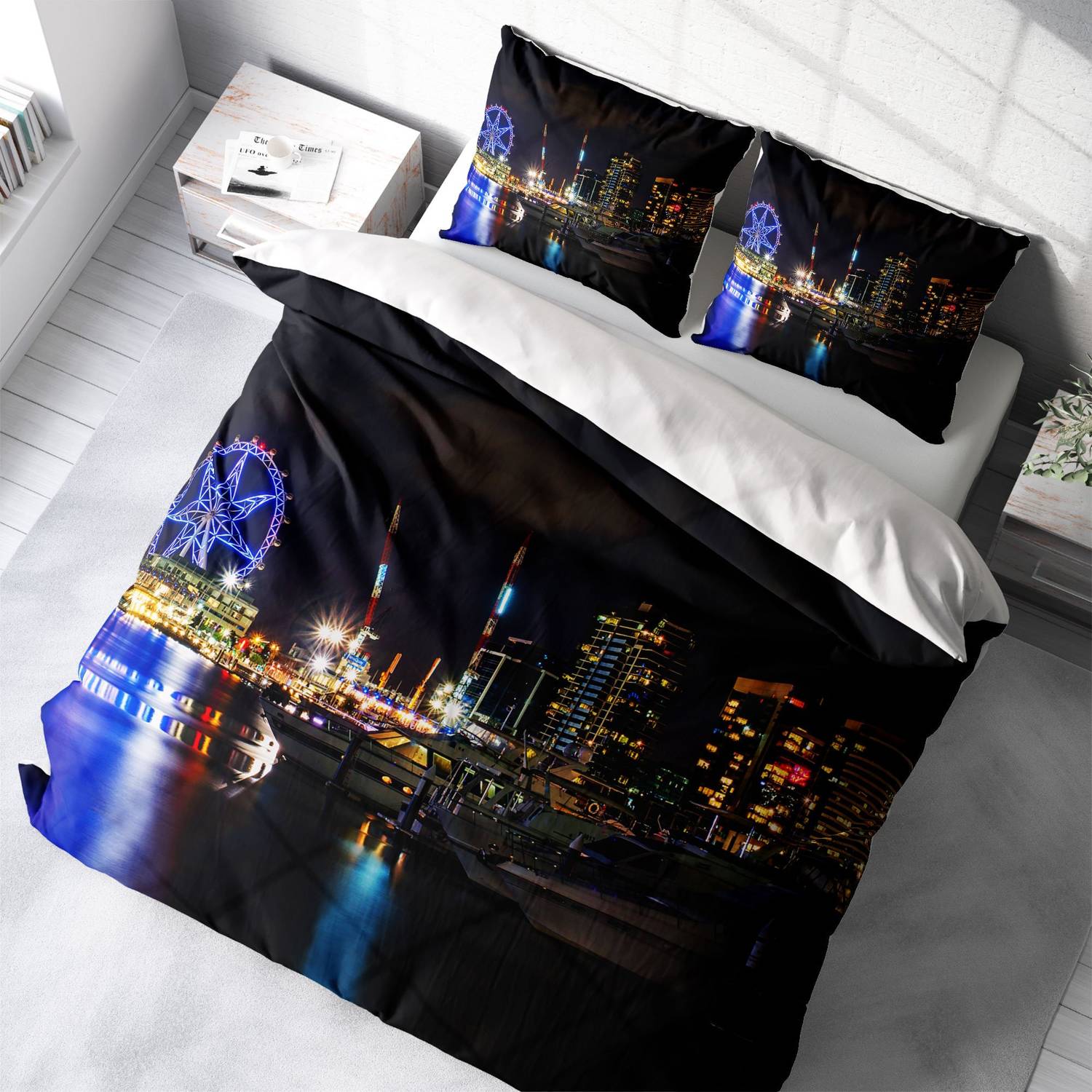 طقم غطاء لحاف مزدوج من الساتان القطني ثلاثي الأبعاد من MonoHome Harbour