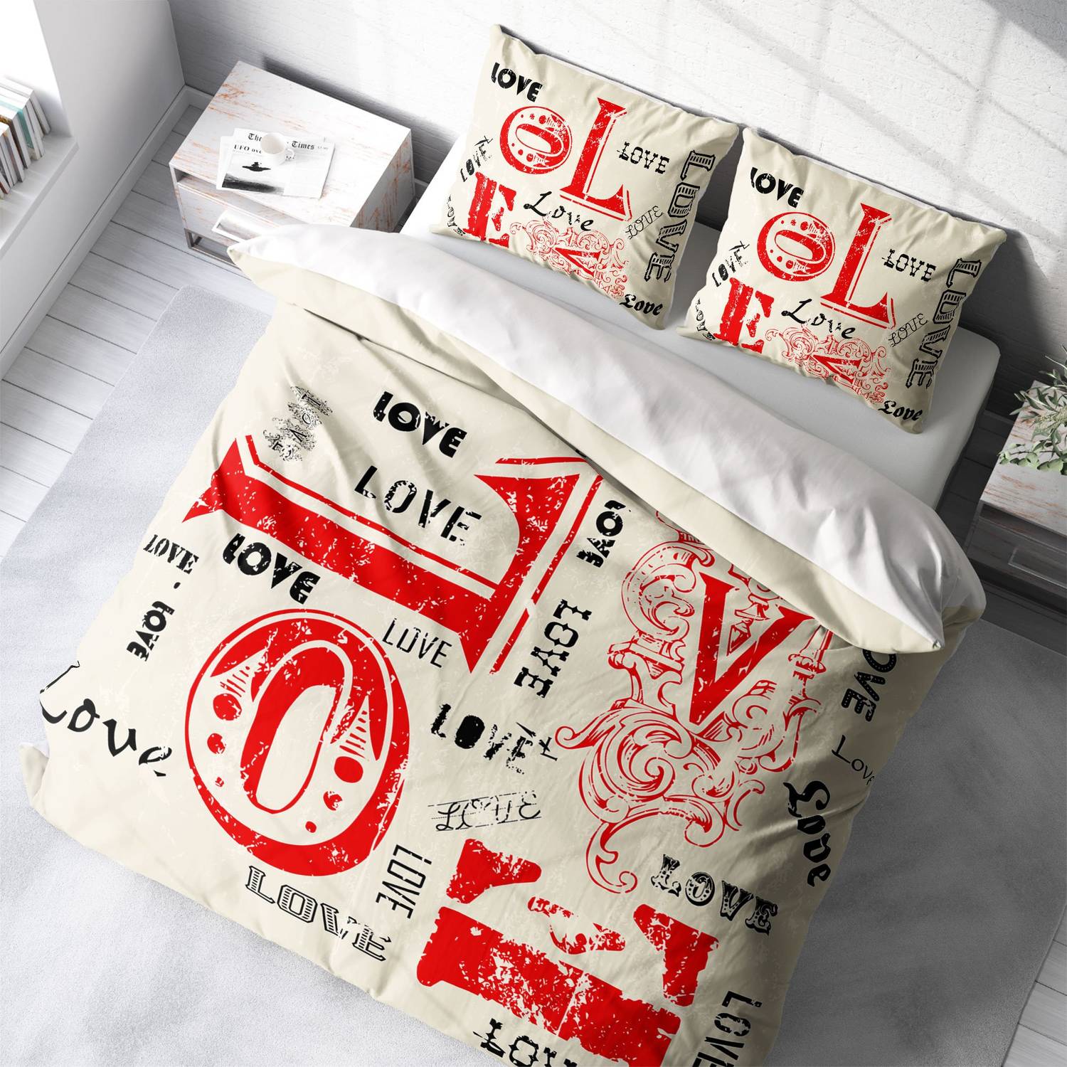 MonoHome Love 3D Pamuk Saten Çift Kişilik Nevresim Takımı