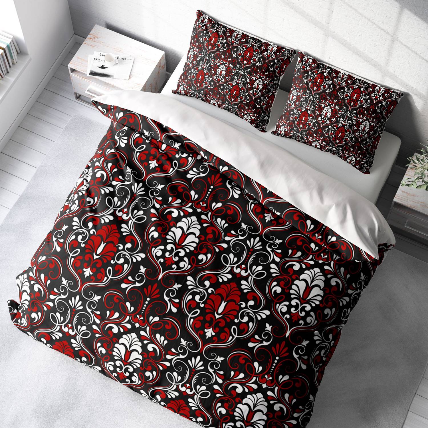 MonoHome Damask 3D Cotton Satin Double Duvet Cover Set