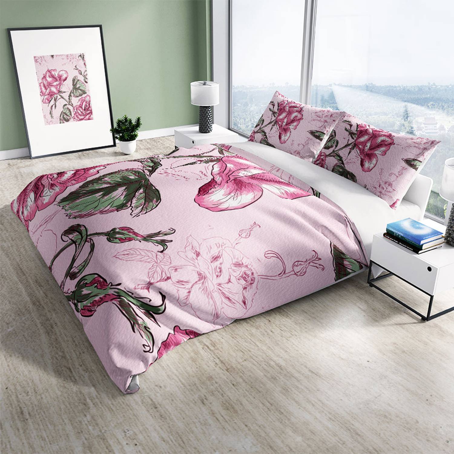 MonoHome Waterful 3D طقم غطاء لحاف مزدوج من الساتان القطني