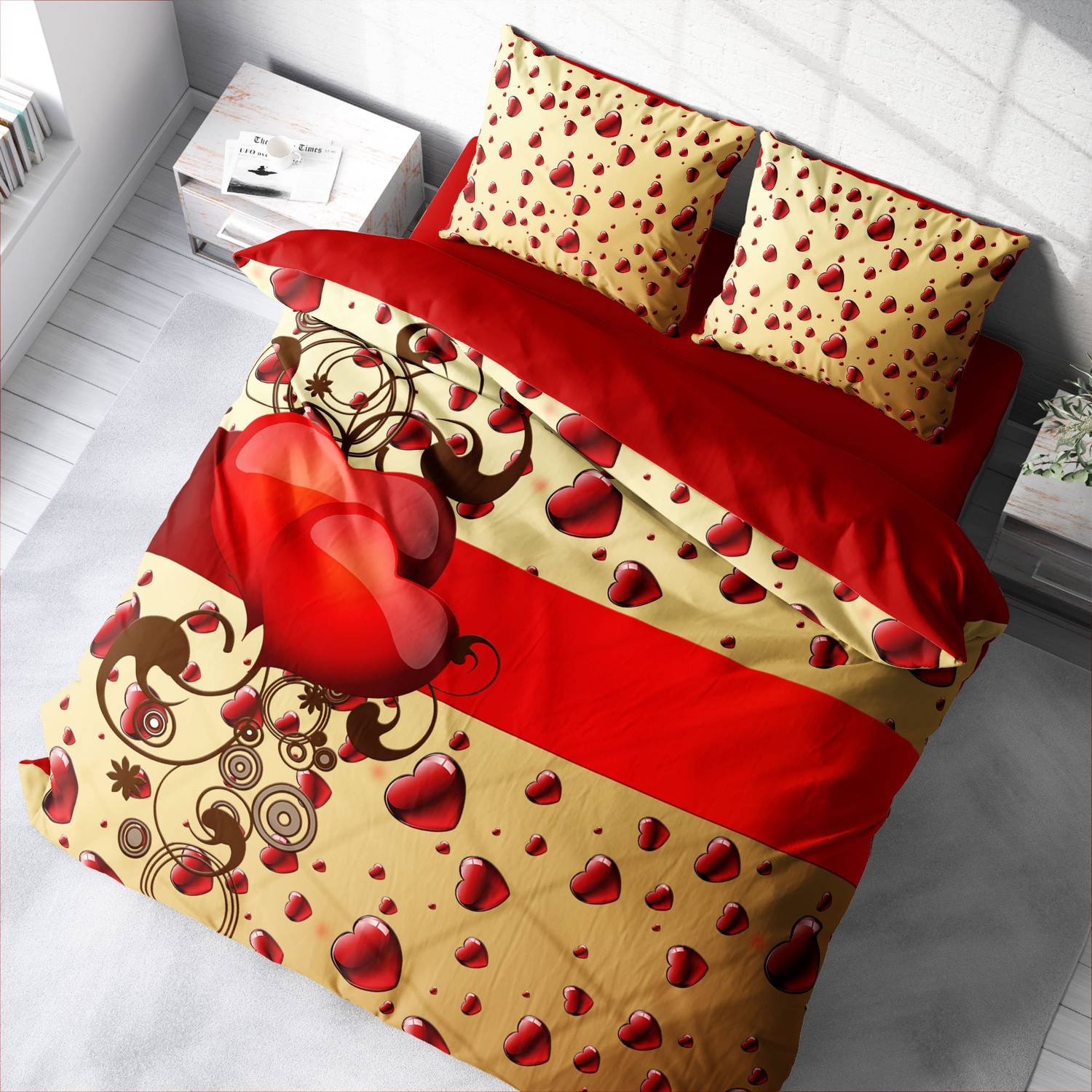 Подвійний комплект постільної білизни MonoHome з бавовняного сатину до Дня Святого Валентина, виключна якість, різноманітні кольори та дизайн