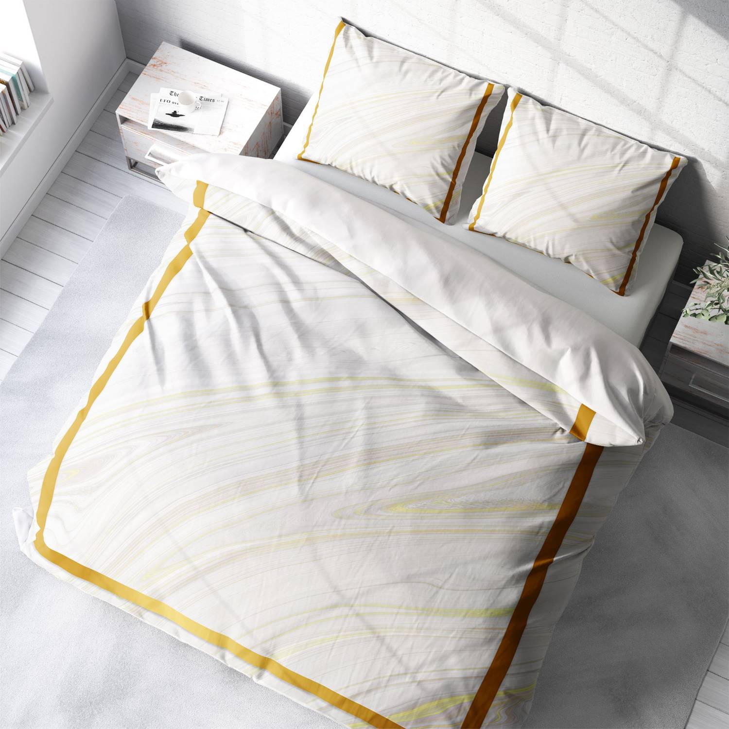 MonoHome White 3D Cotton Satin Double Duvet Cover Set
