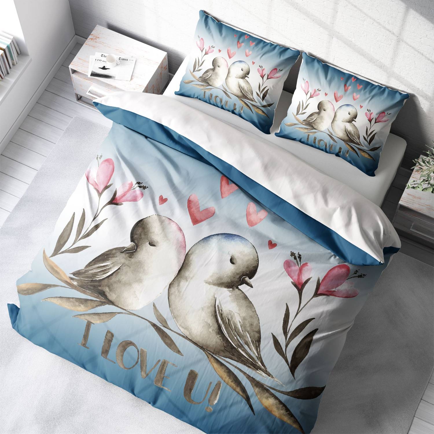 Комплект белья MonoHome из сатинового хлопка на двуспальную кровать ко Дню всех влюбленных, 200x220 см, яркие цвета и качество на высшем уровне