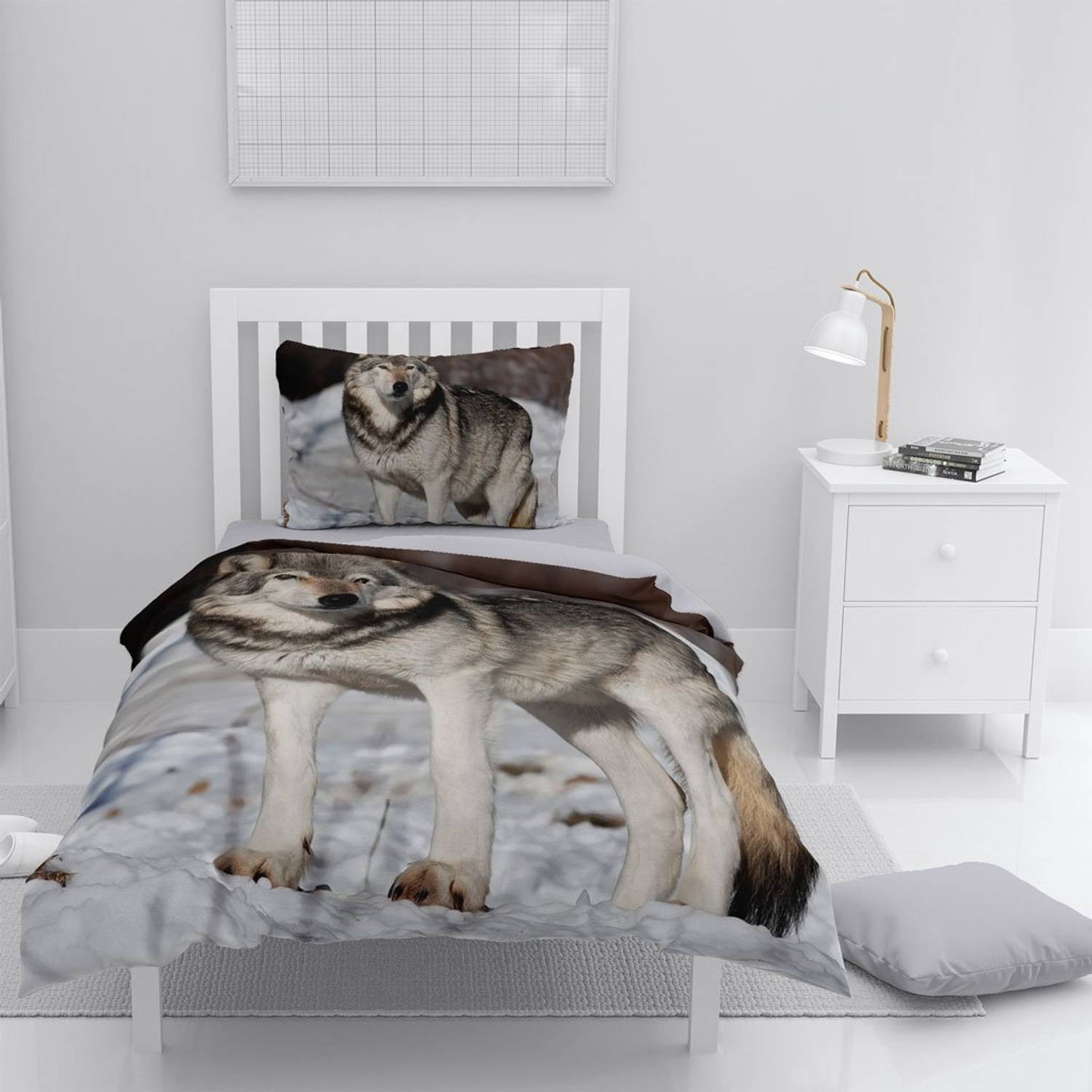 Monohome Snowwolf 3D Pamuk Saten Tek Kişilik Nevresim Takımı