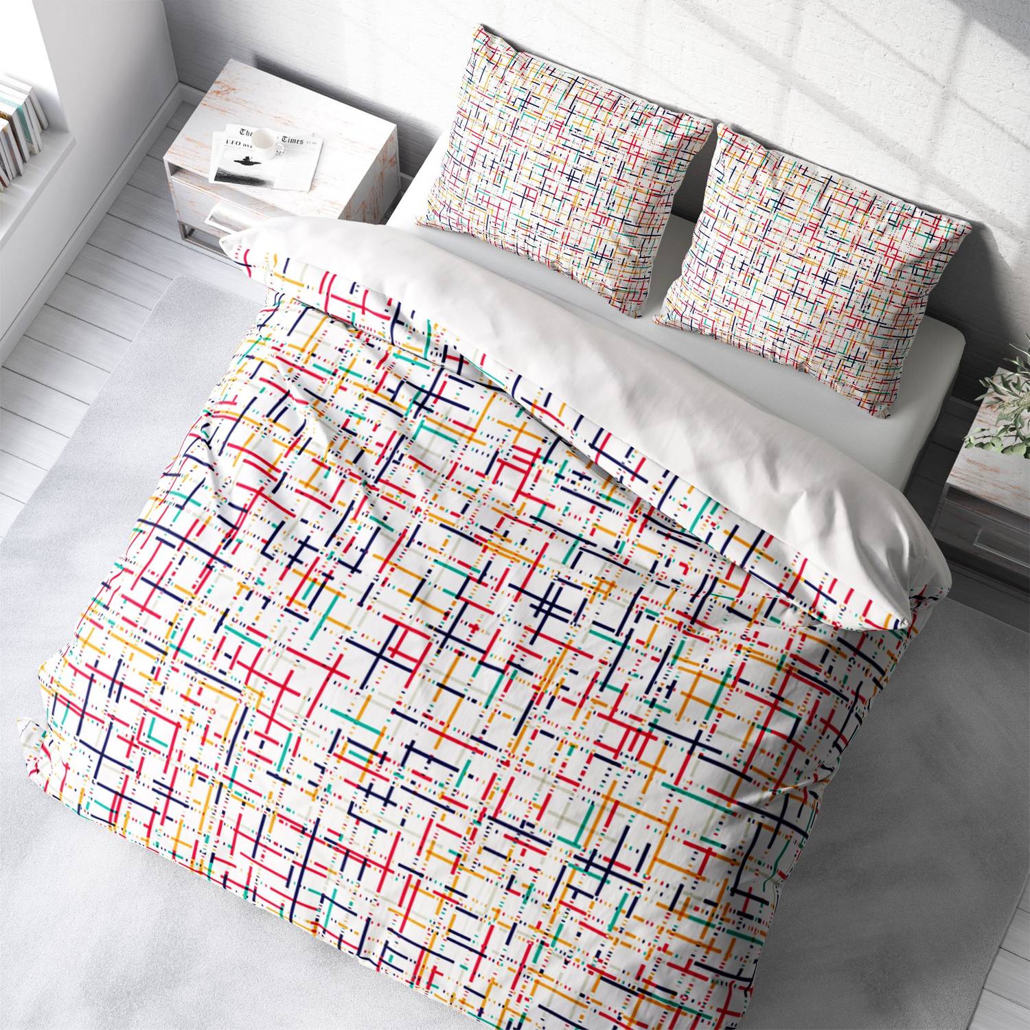 Цветной 3D комплект постельного белья из сатина MonoHome для двуспальной кровати 200x220 см с яркими цветами и высоким качеством тканей