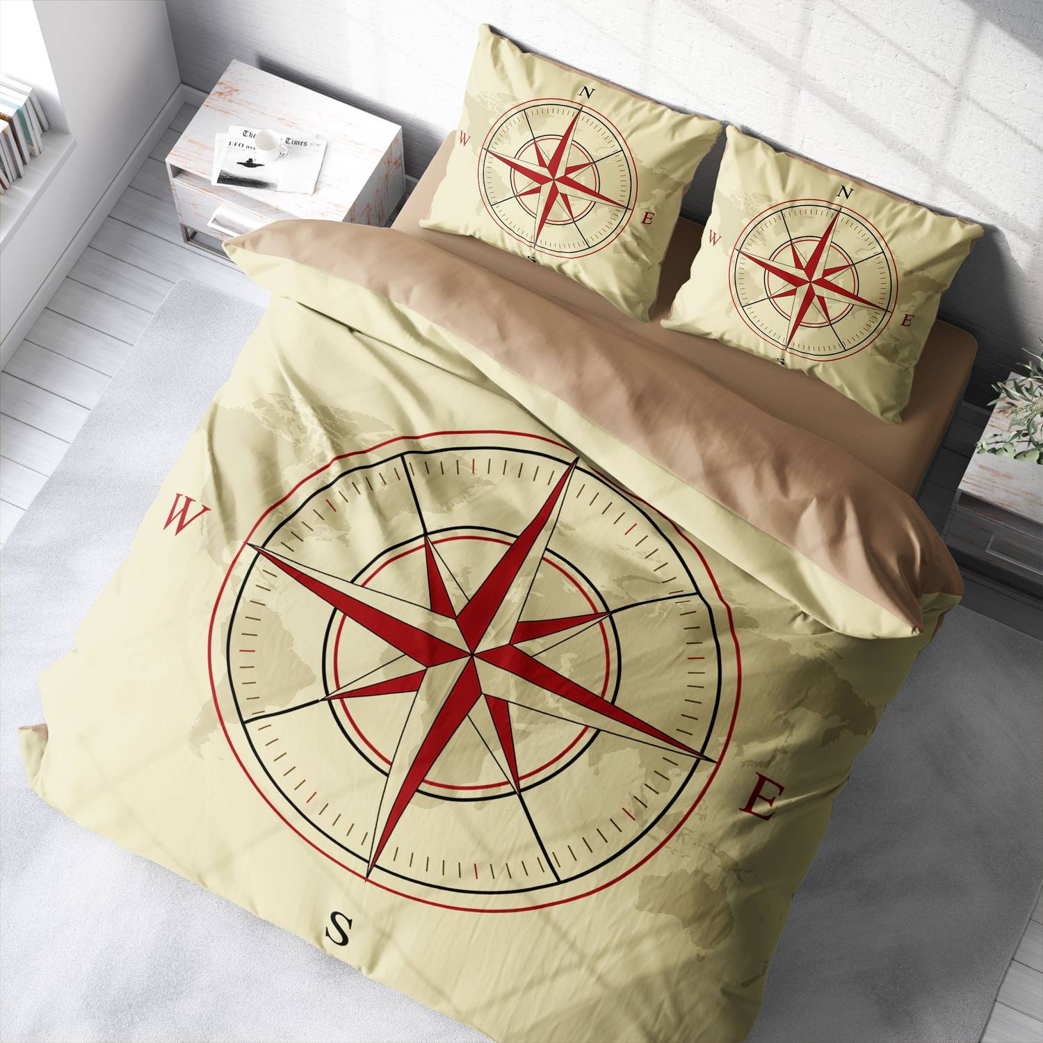 طقم غطاء لحاف مزدوج من الساتان القطني أحادي المنزل بوصلة ثلاثية الأبعاد