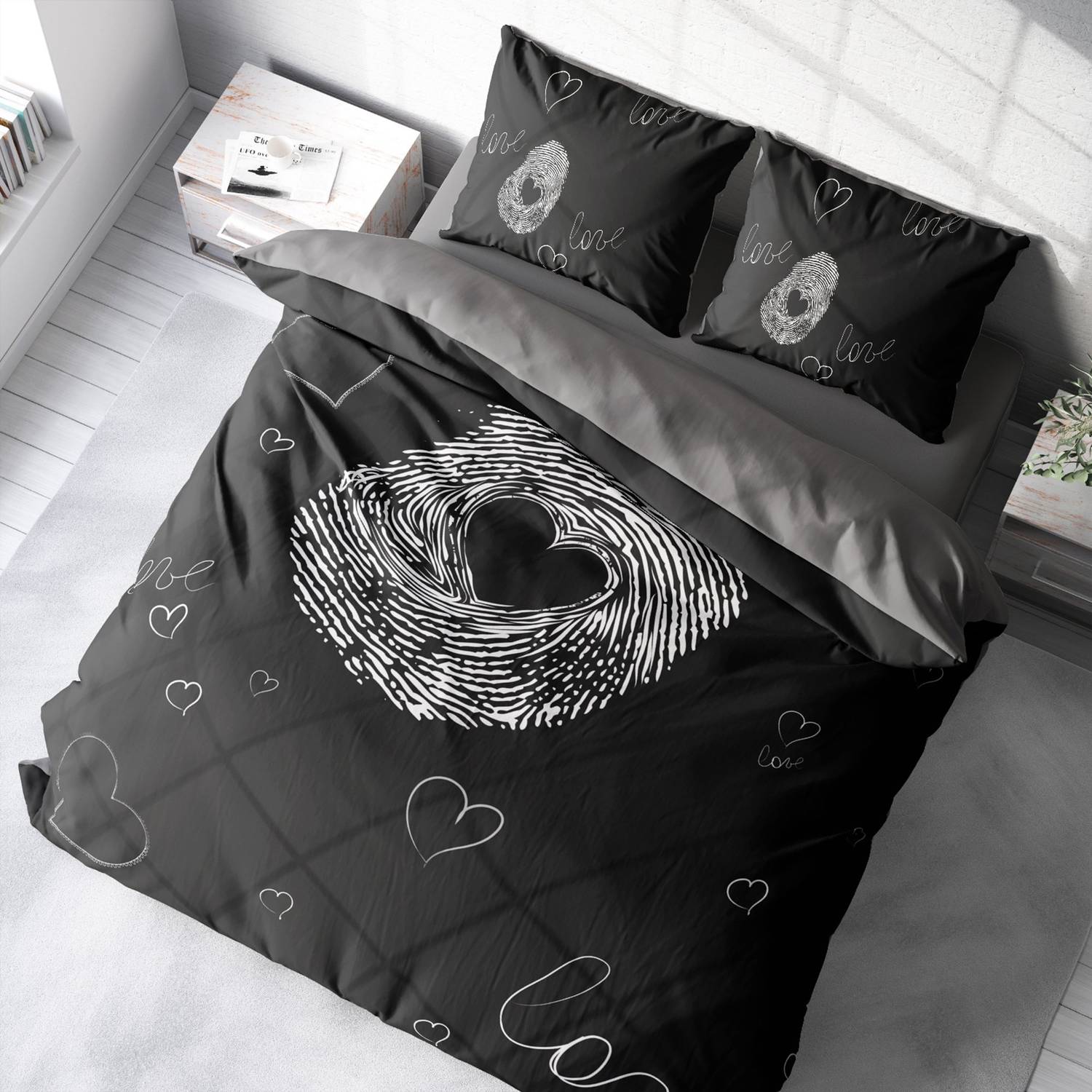 Комплект постельного белья MonoHome Sign 3D из хлопкового сатина, двуспальный, с подушками, 200x220 см, цифровая печать, яркие цвета, мягкий и прочный материал