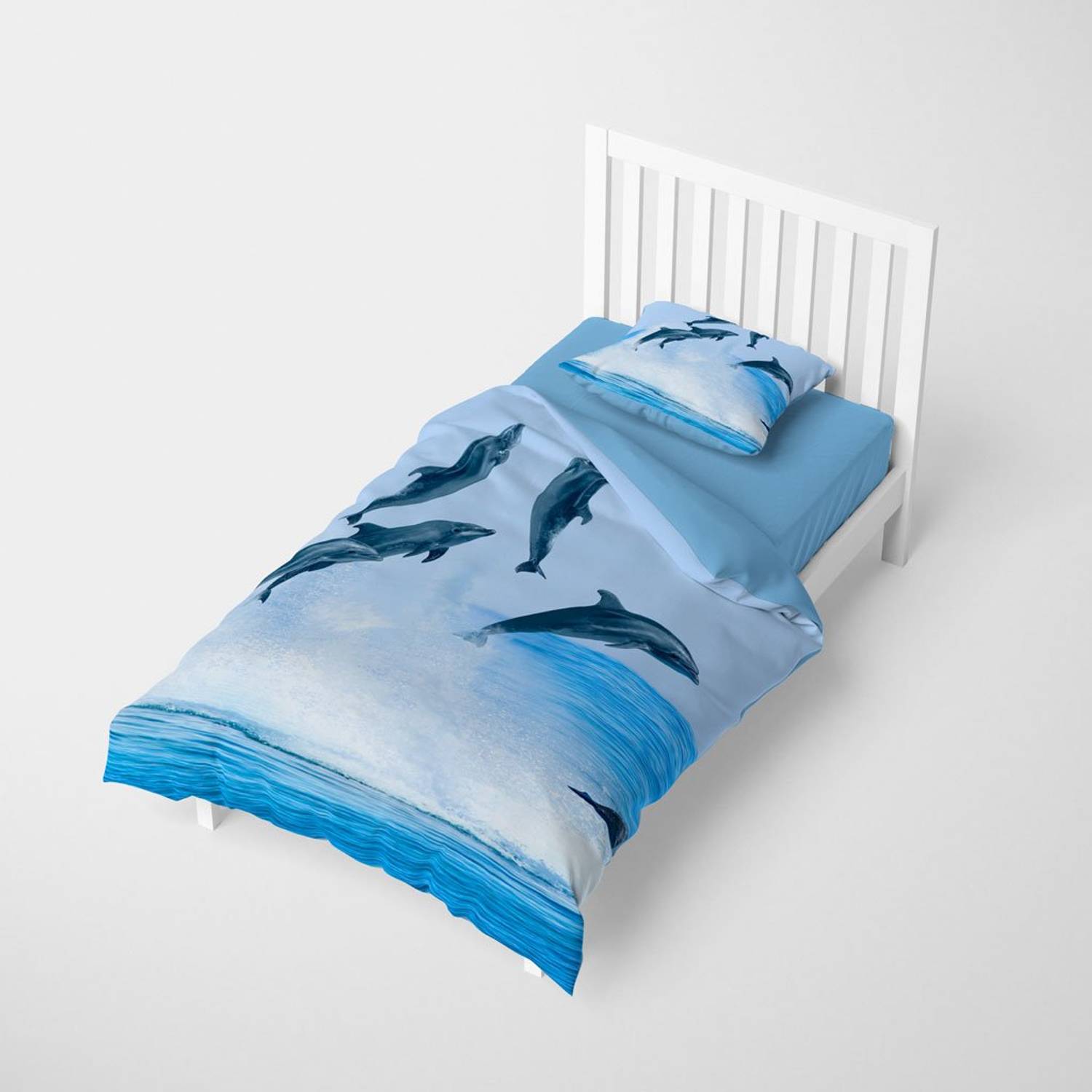 Набор постельного белья MonoHome Dolphin2 3D, сатин из хлопка, односпальный, 160x220 см, яркие цвета, экологически чистые материалы, комфортный сон