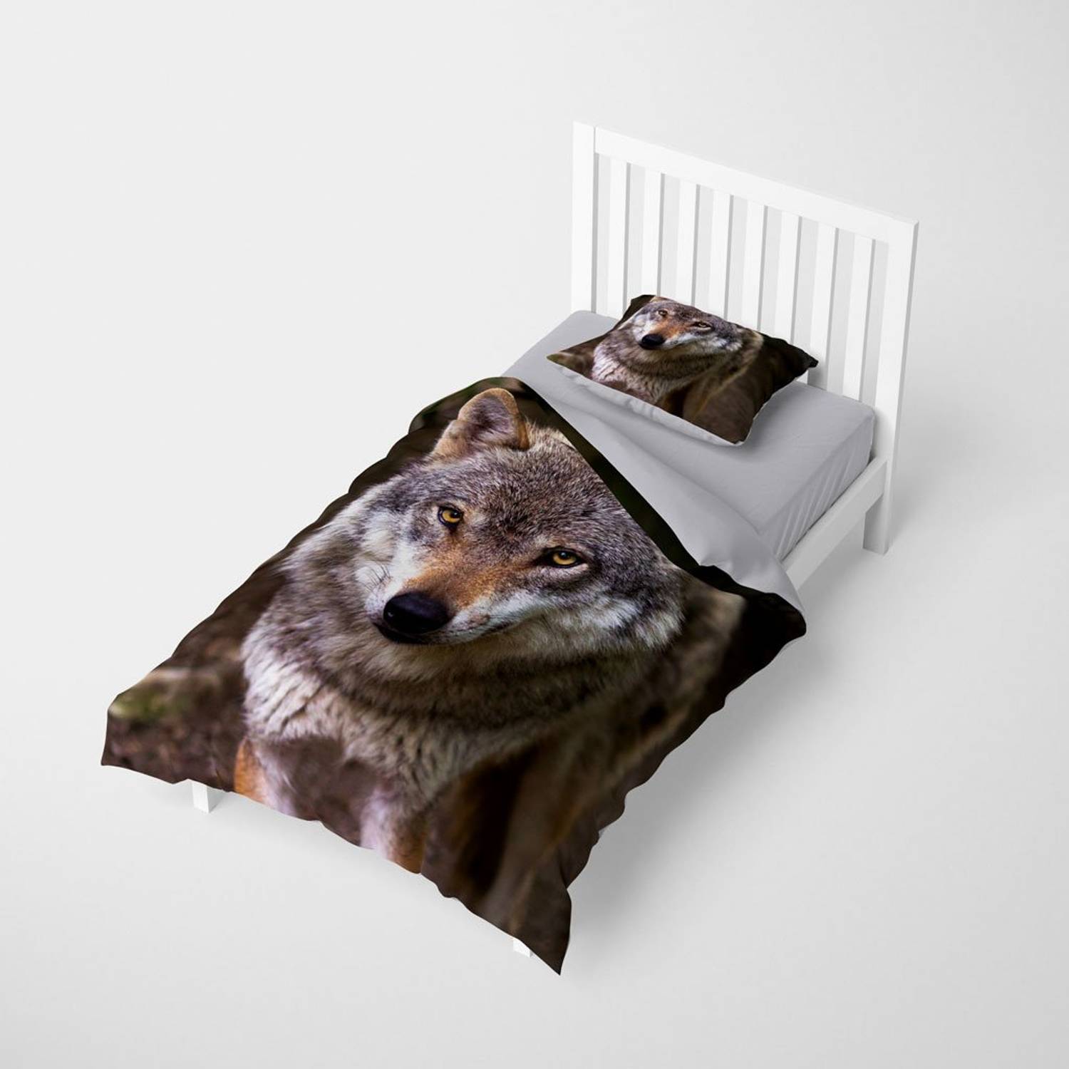 Односпальний постільний комплект MonoHome WolfEyes 3D з бавовняного сатену, яскравий цифровий друк, м'яка тканина, спеціальна упаковка