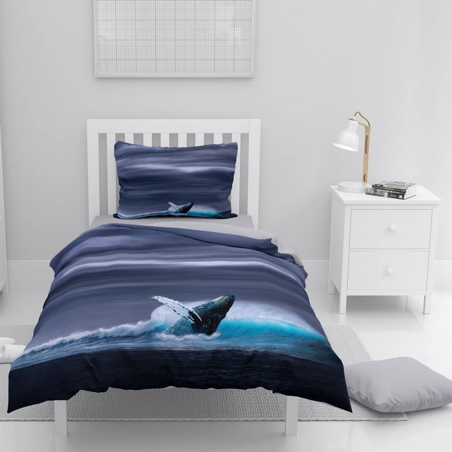 Комплект постільної білизни MonoHome Shark 3D: бавовняний сатин, 160x220 см, натуральні кольори, високоякісна тканина для комфортного сну