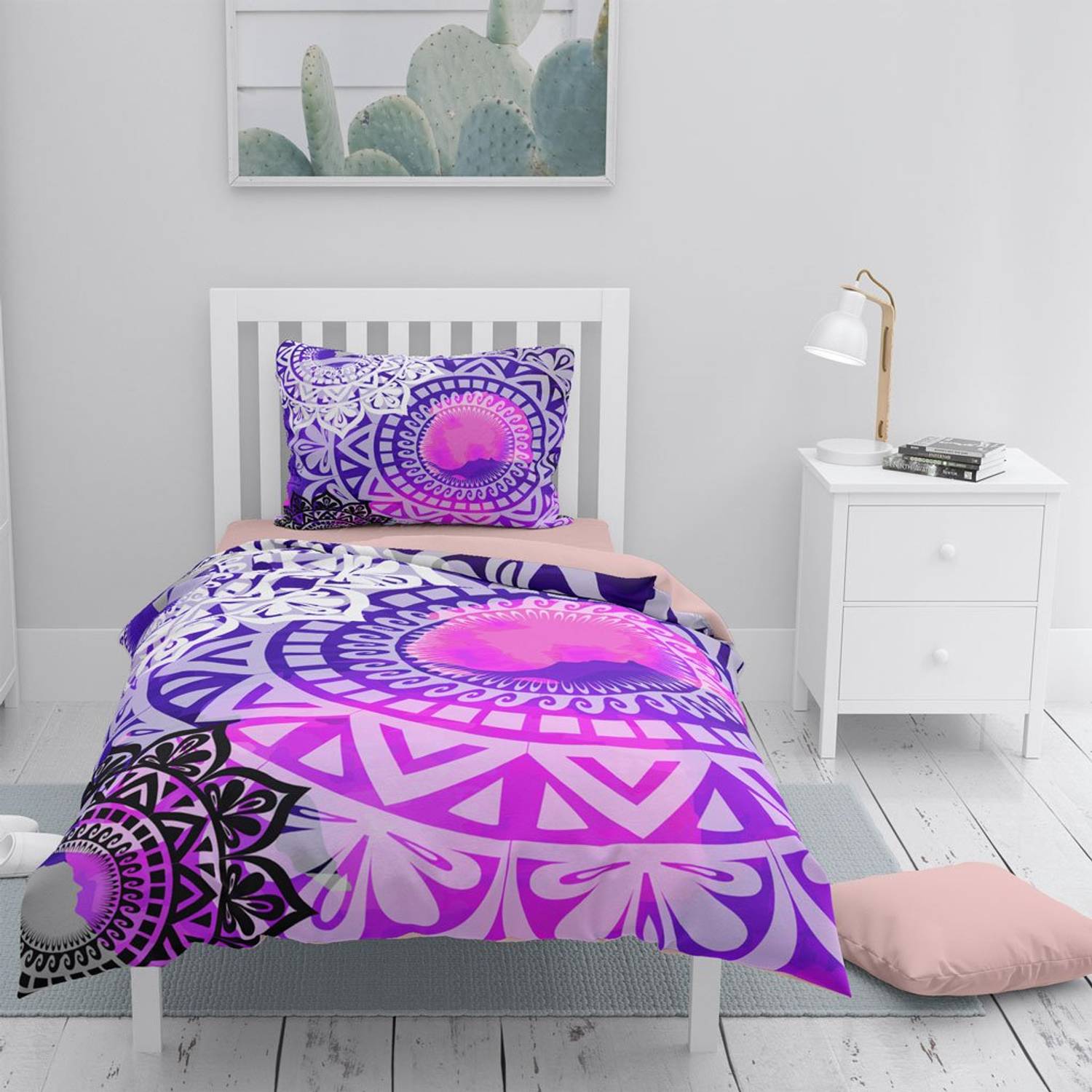 MonoHome Purple Ring طقم غطاء لحاف مفرد من الساتان القطني ثلاثي الأبعاد