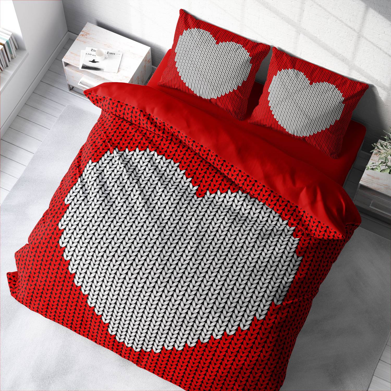 Комплект постільної білизни MonoHome Woven Heart 3D з сатину, двоспальний, 200х220 см, з яскравим цифровим друком, 100% бавовна, комфортний та м'який