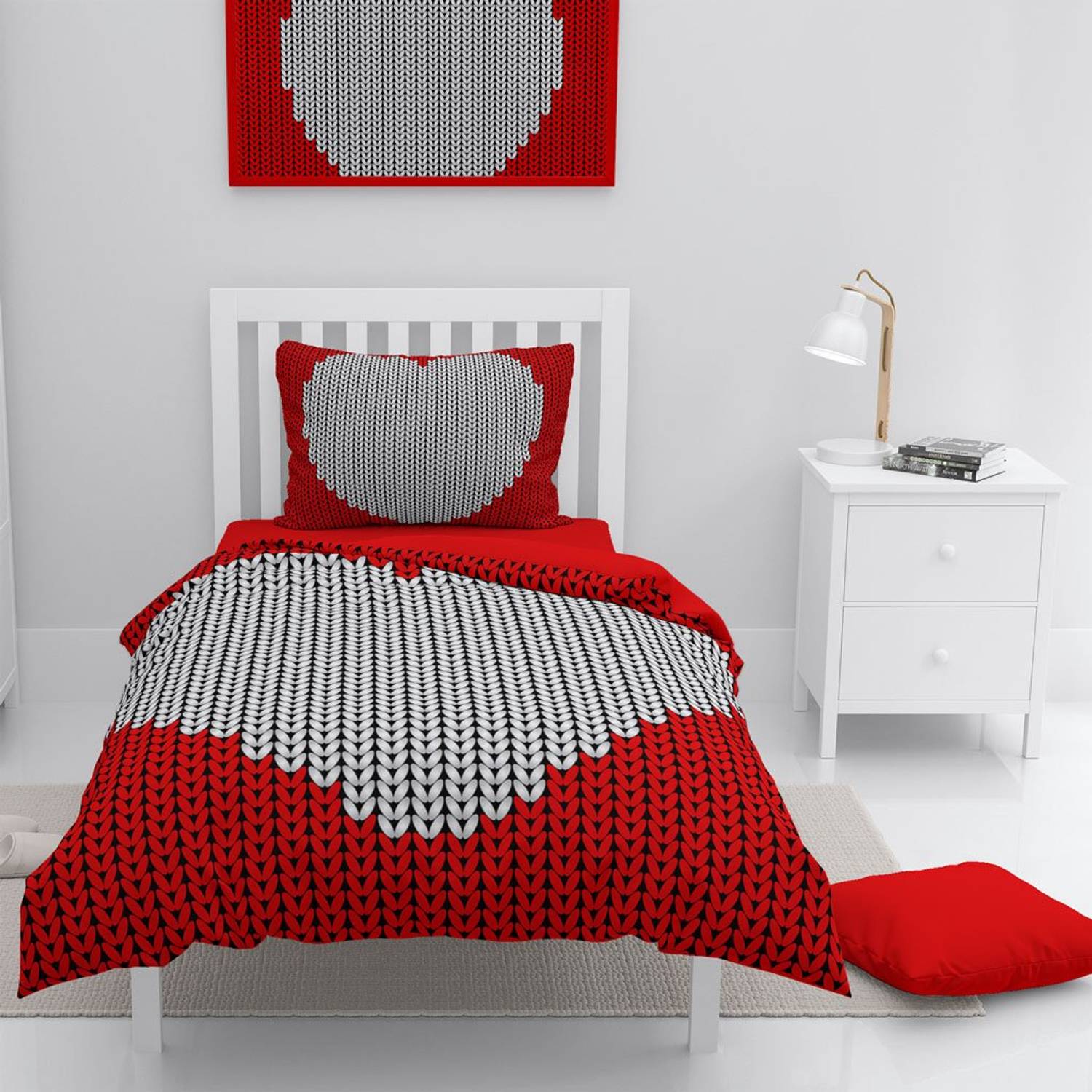 Односпальний набір постільної білизни MonoHome Woven Heart 3D з органічної бавовни, 160x220 см, живі кольори, подушка 50x70 см