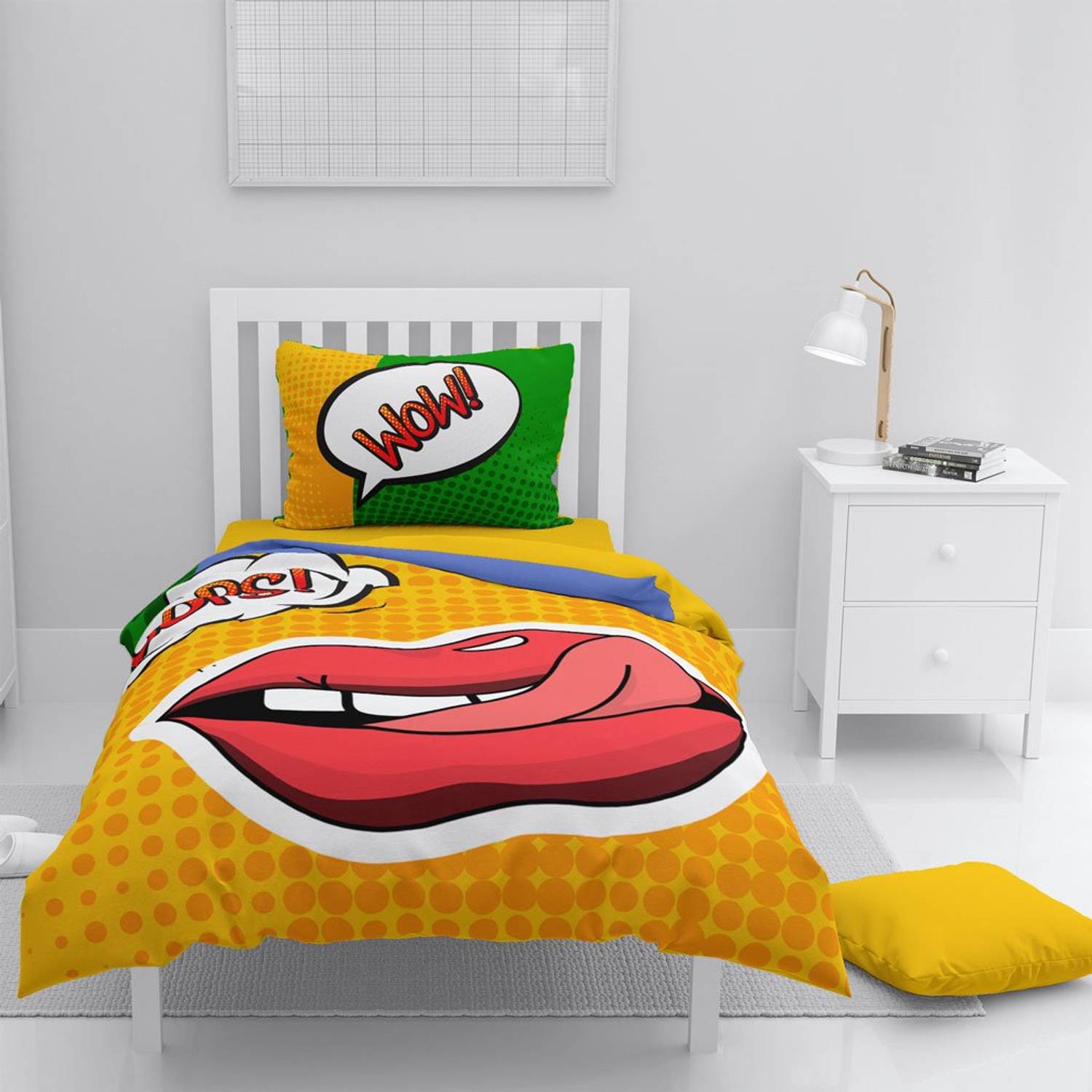 МоноХаус Ooops Lips 3D Хлопок атласный комплект постельного белья для одного, 160x220 см, цифровая печать, яркие цвета, гарантированное качество