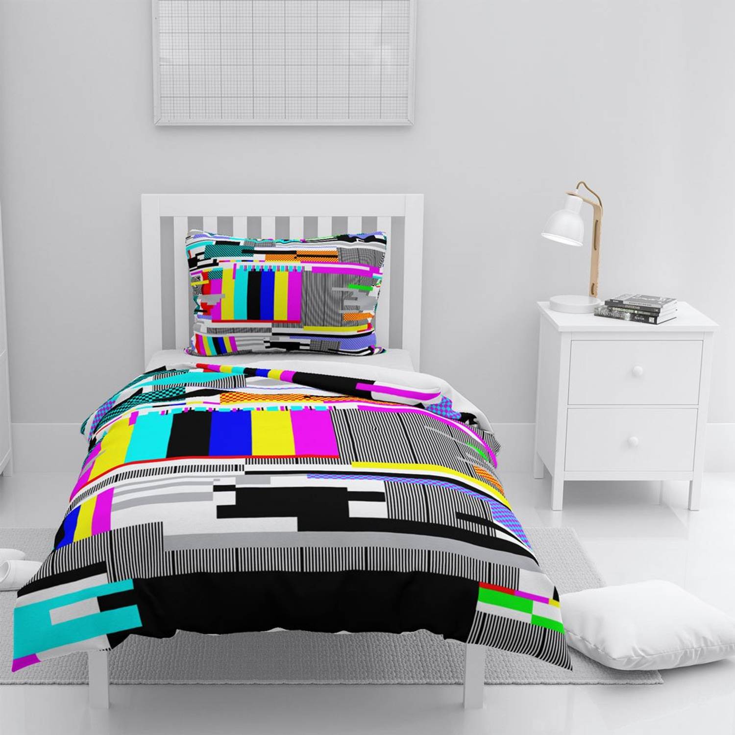 Постельное белье MonoHome No Signal 3D из сатина для одной персоны, 160x220 см, принт, 100% хлопок, мягкий, долговечный и воздухопроницаемый